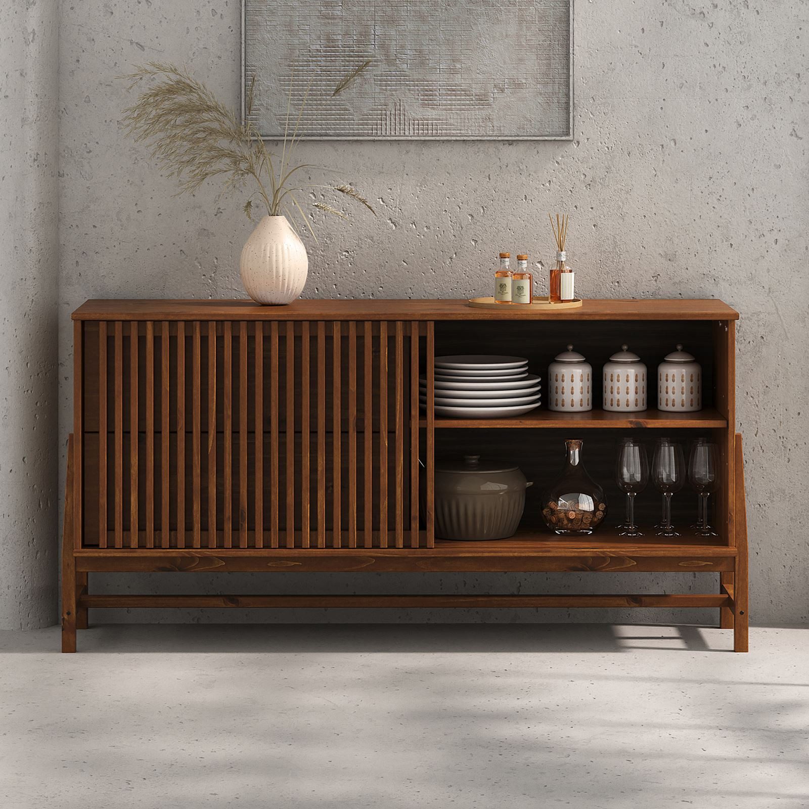 IDIMEX Sideboard ADAMO, Kommode 145 cm aus Massivholz mit Lamellen-Schiebetür Kastanie Finish