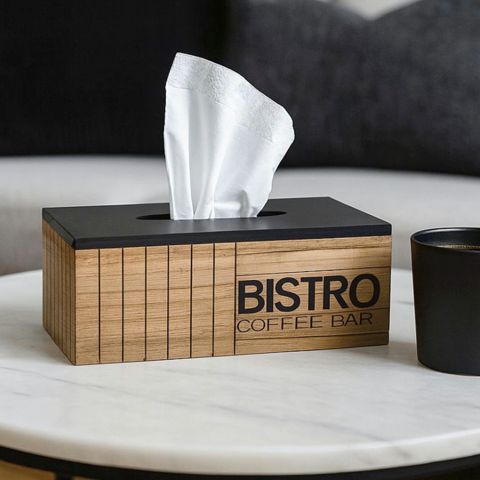 Koopman Papiertuchspender Tissuespender Papierspender Papierbehälter Holz 25x13cm Braun Schwarz, (1-tlg), Holz, seitliche Beschriftung, Für Trocken- & Feuchttücher