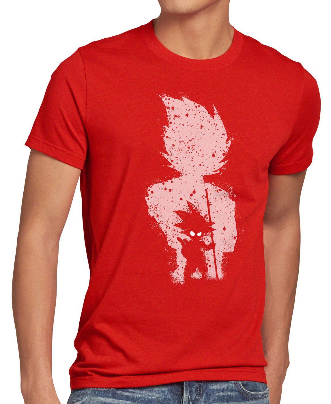 Goku ball Print-Shirt balls roshi T-Shirt style3 dragon saiyajin anime Herren rot Evolution vegeta son