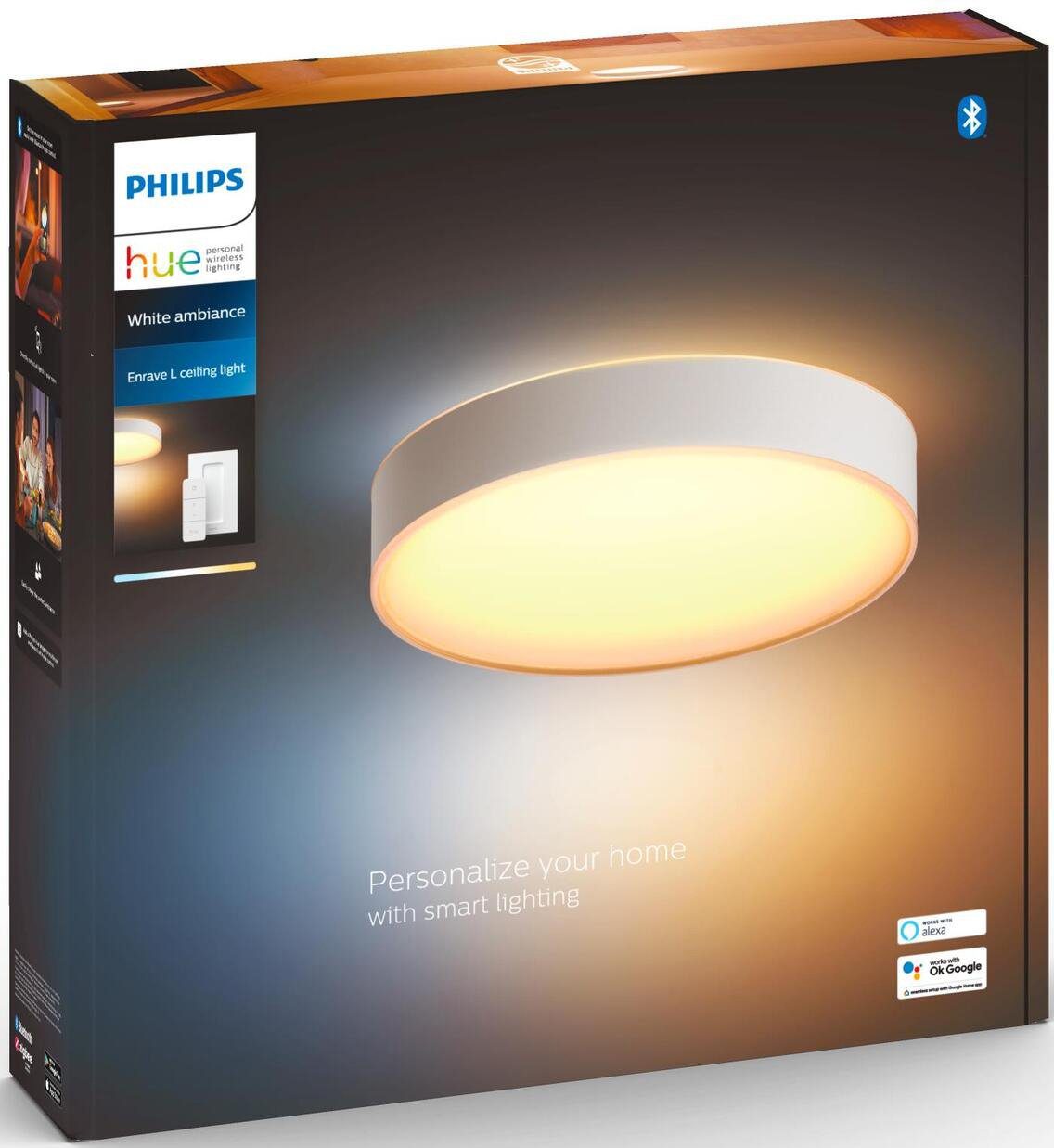 Philips Hue integriert, Enrave, LED LED fest Warmweiß Dimmfunktion, Deckenleuchte