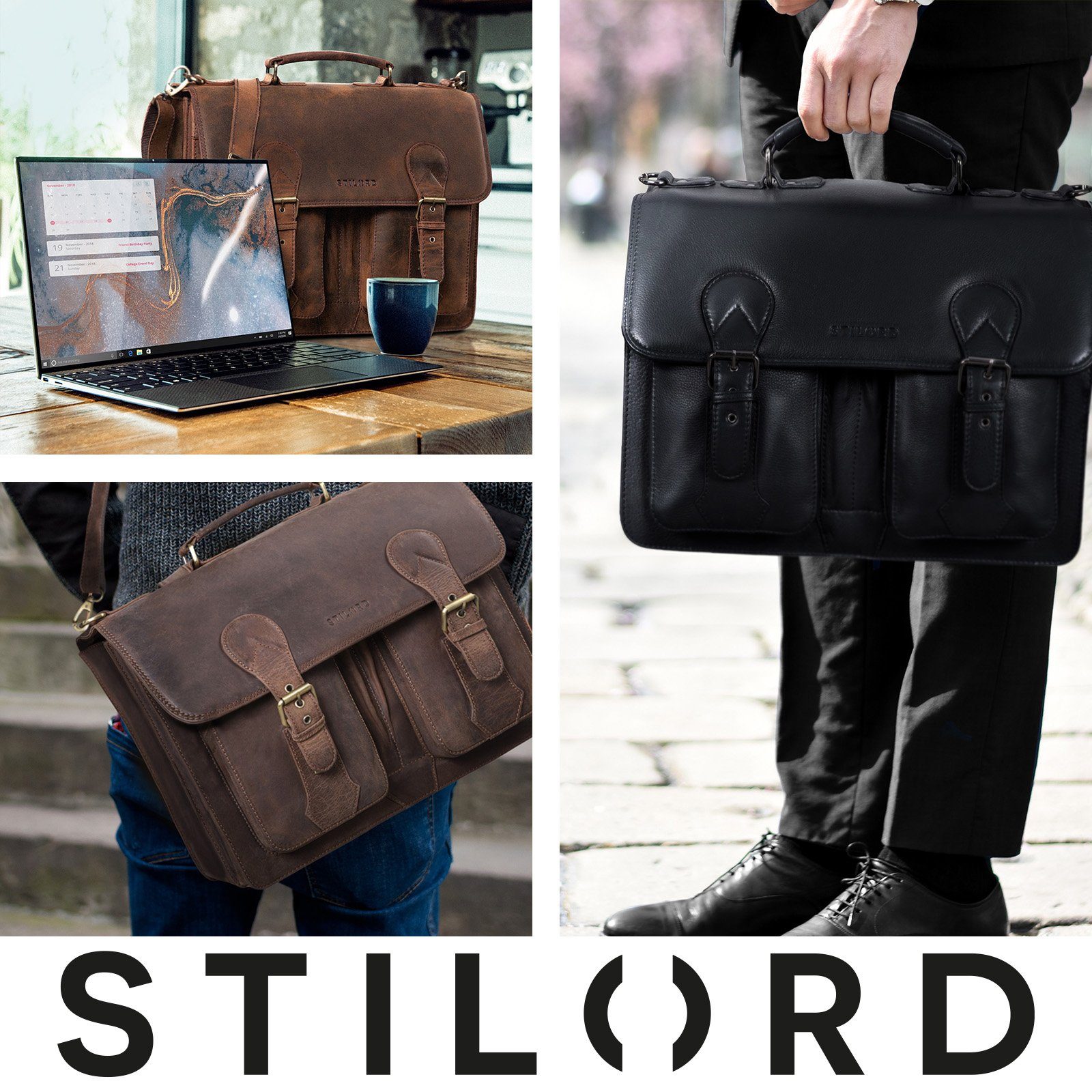 STILORD Aktentasche "Kronos" Aktentasche Herren Lehrertasche Echtleder Groß