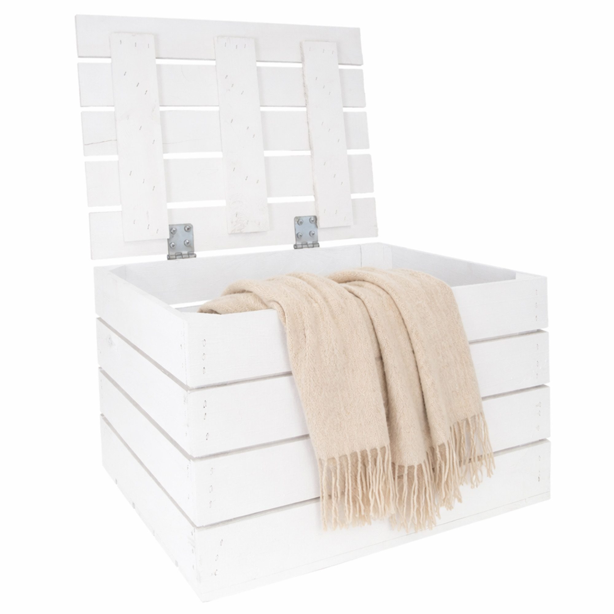 Kistenkolli Altes Land Allzweckkiste Holztruhe weiss mit Deckel 48 x 36 x 30cm (Spar-Set, 1er Set)