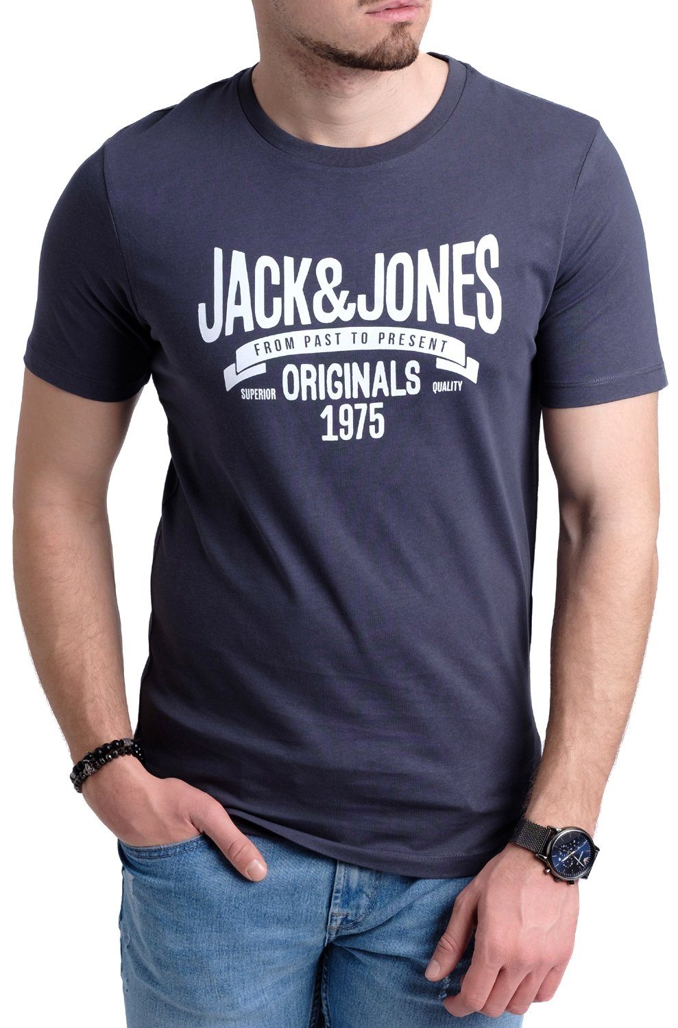 aus Jones OPT T-Shirts Set, Aufdruck & (Spar 5er Print-Shirt 5er-Pack) Mix 2 Jack Baumwolle mit