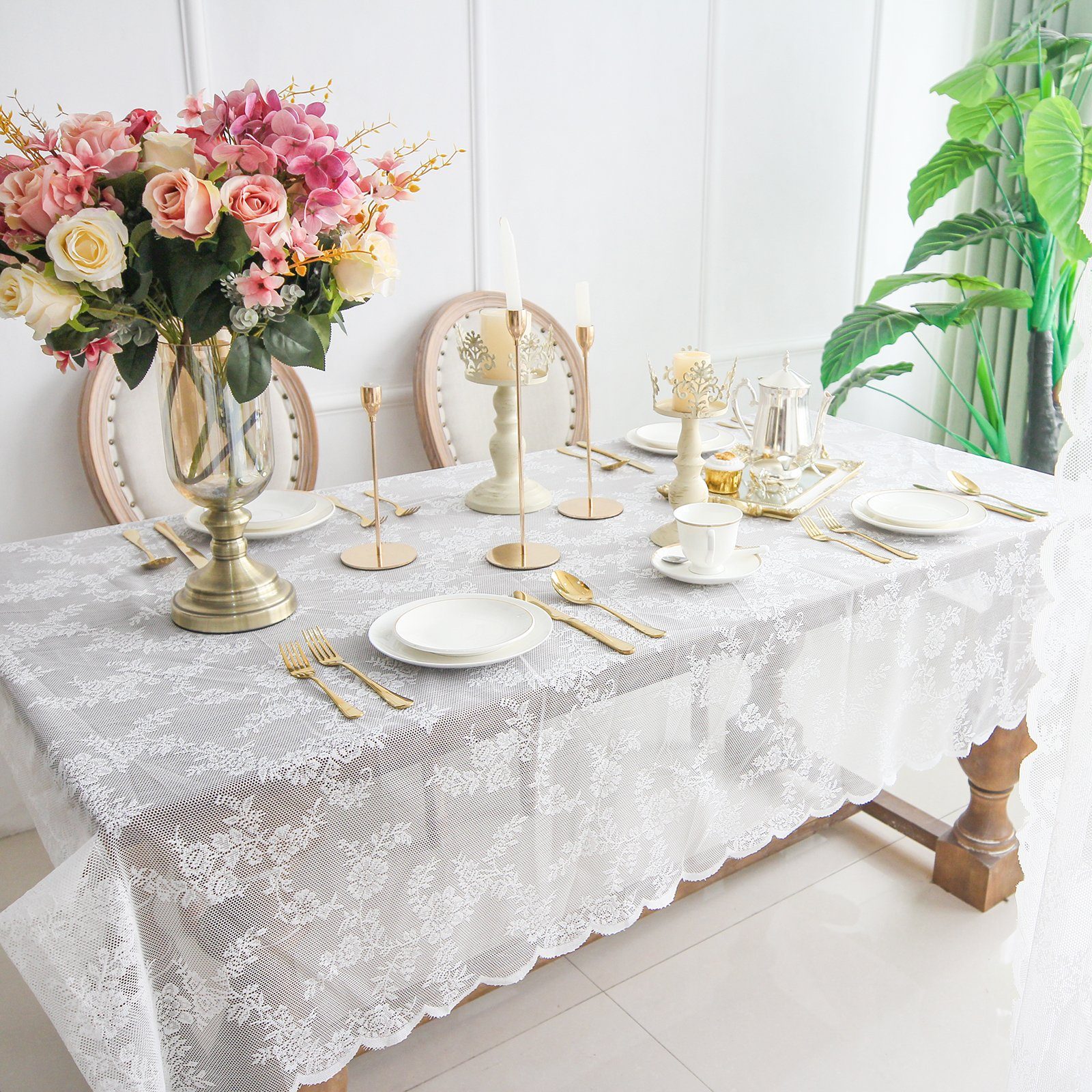 Rosnek Tischdecke Spitze, Blumenmuster, für Party Valentinstag Hochzeit Vorschlag Deko, rechteckig/quadratisch