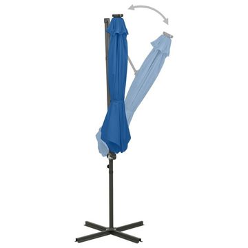 vidaXL Balkonsichtschutz Ampelschirm mit Mast und LED Azurblau 300 cm