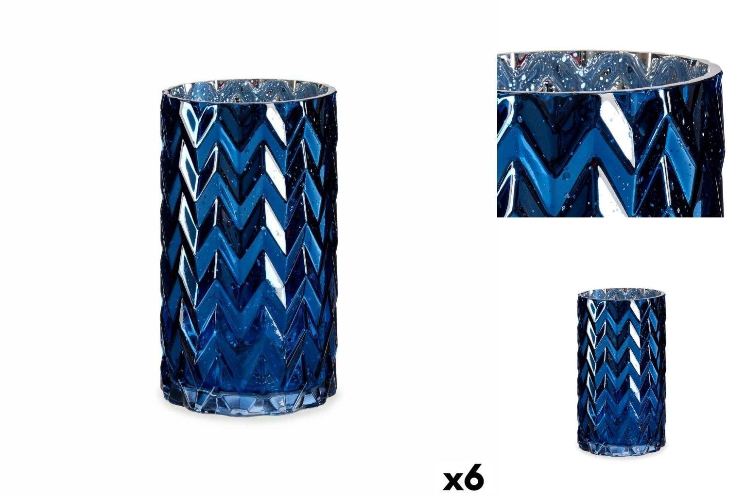 Gift Decor Dekovase Vase Schnitzerei Stachel Blau Glas 11,3 x 19,5 x 11,3 cm 6 Stück