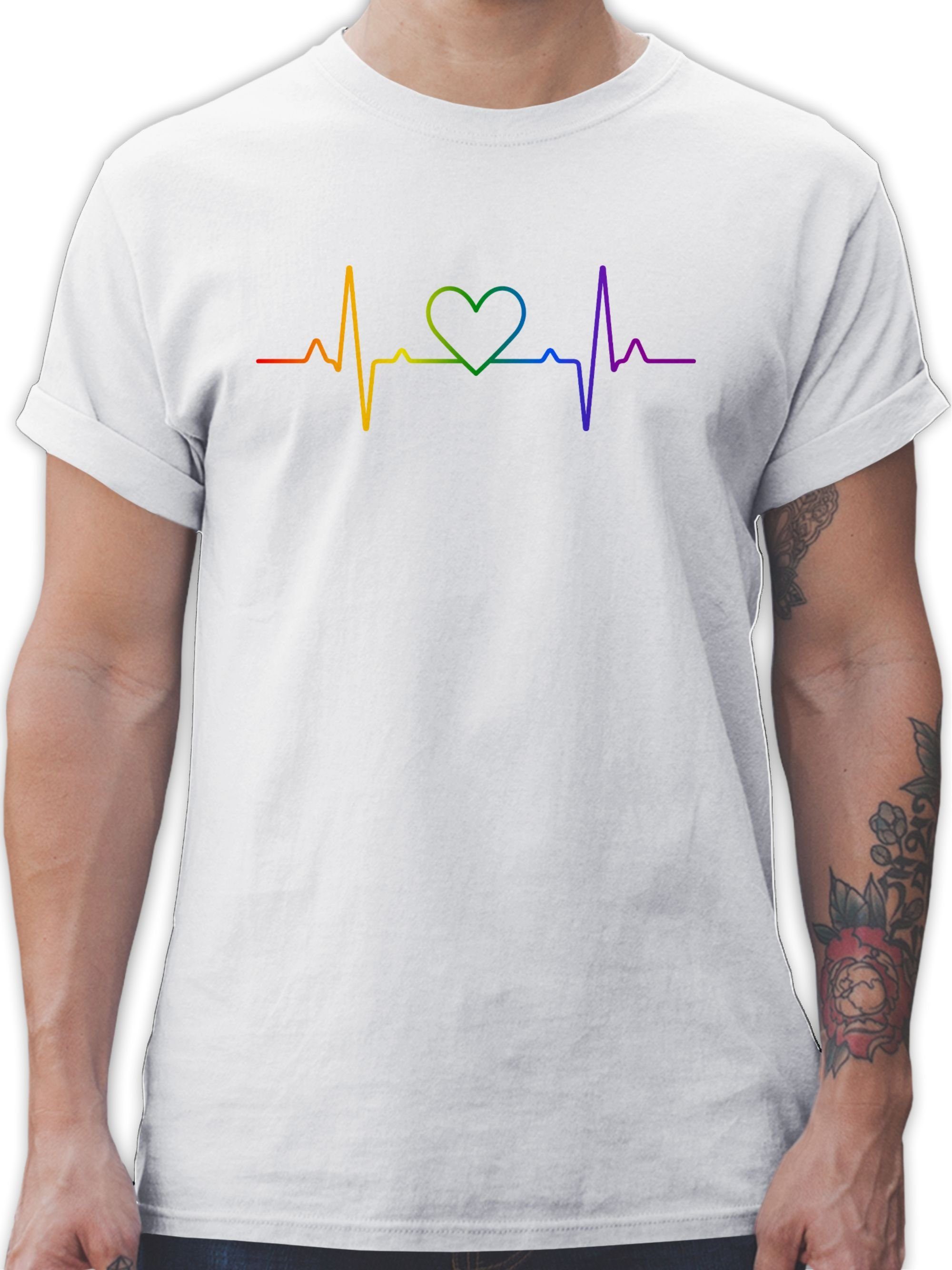 01 T-Shirt Weiß LGBT Kleidung Pride Herzschlag Shirtracer Regenbogen