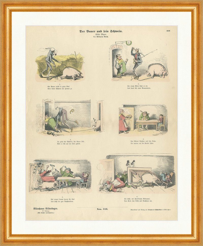 Kunstdruck Der Bauer und sein Schwein I Wilhelm Busch Münchener Bilderbogen 316 G