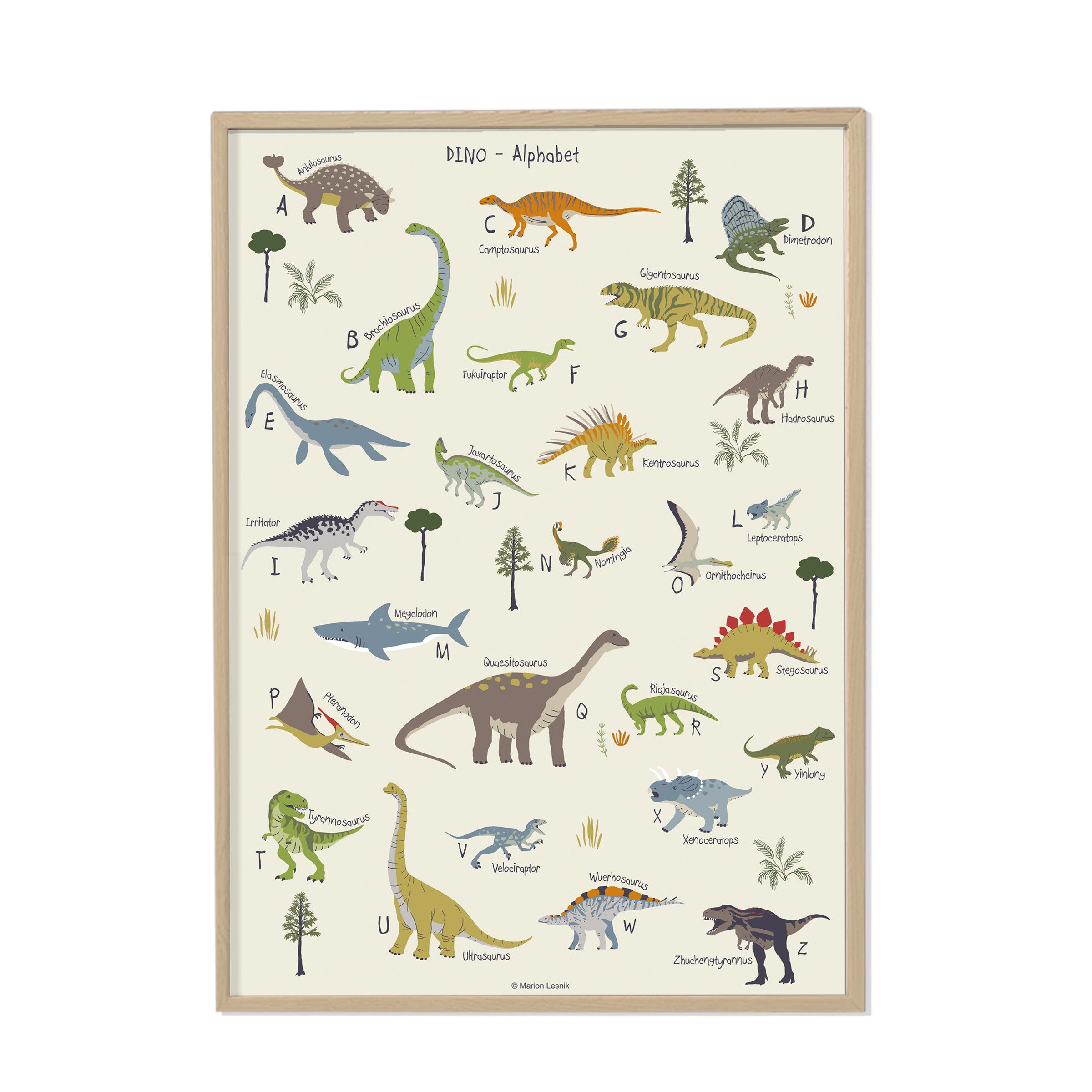 Designforlittleones Poster Dinosaurier ABC Poster, 50 x 70 cm groß, Lernposter
