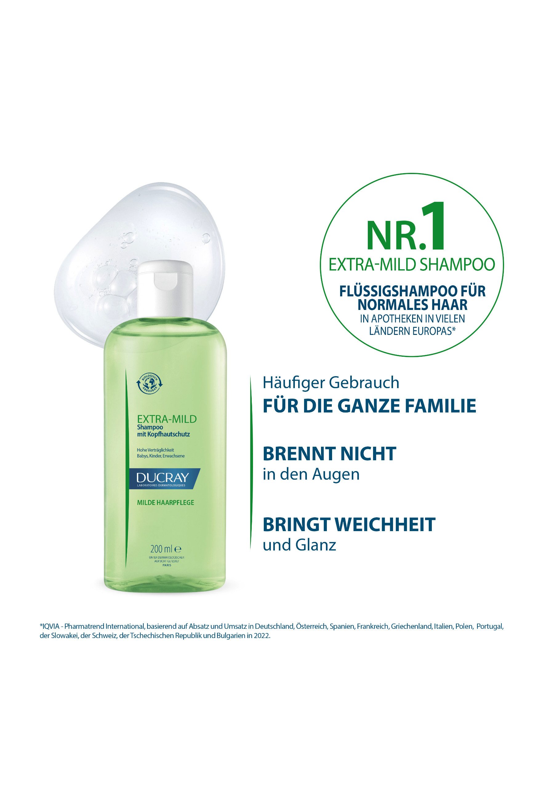 Ducray Haarshampoo EXTRA MILD Shampoo, Hochverträgliches Shampoo, für jeden Haartyp geeignet