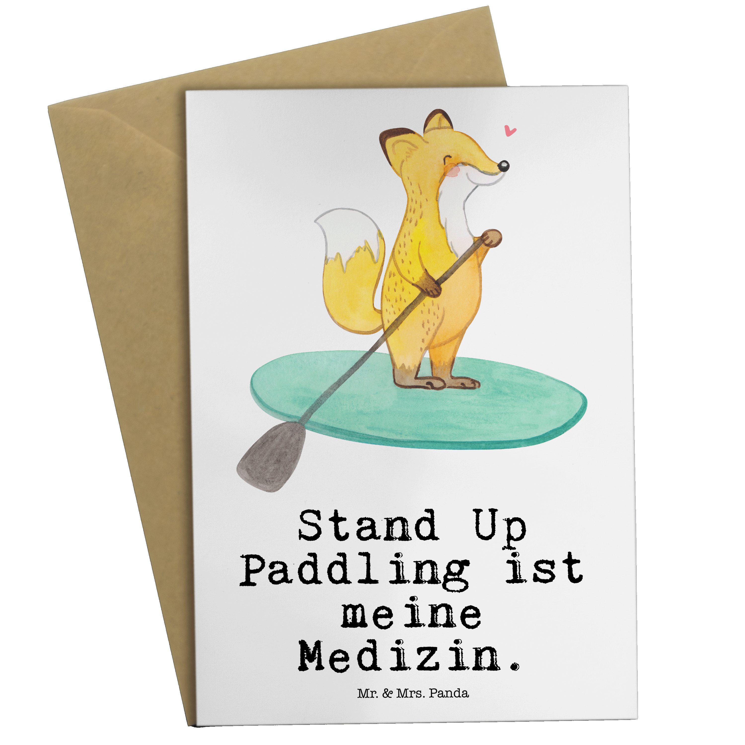 Mr. & Mrs. Panda Grußkarte Fuchs Stand Up Paddling Medizin - Weiß - Geschenk, Danke, Schenken, S