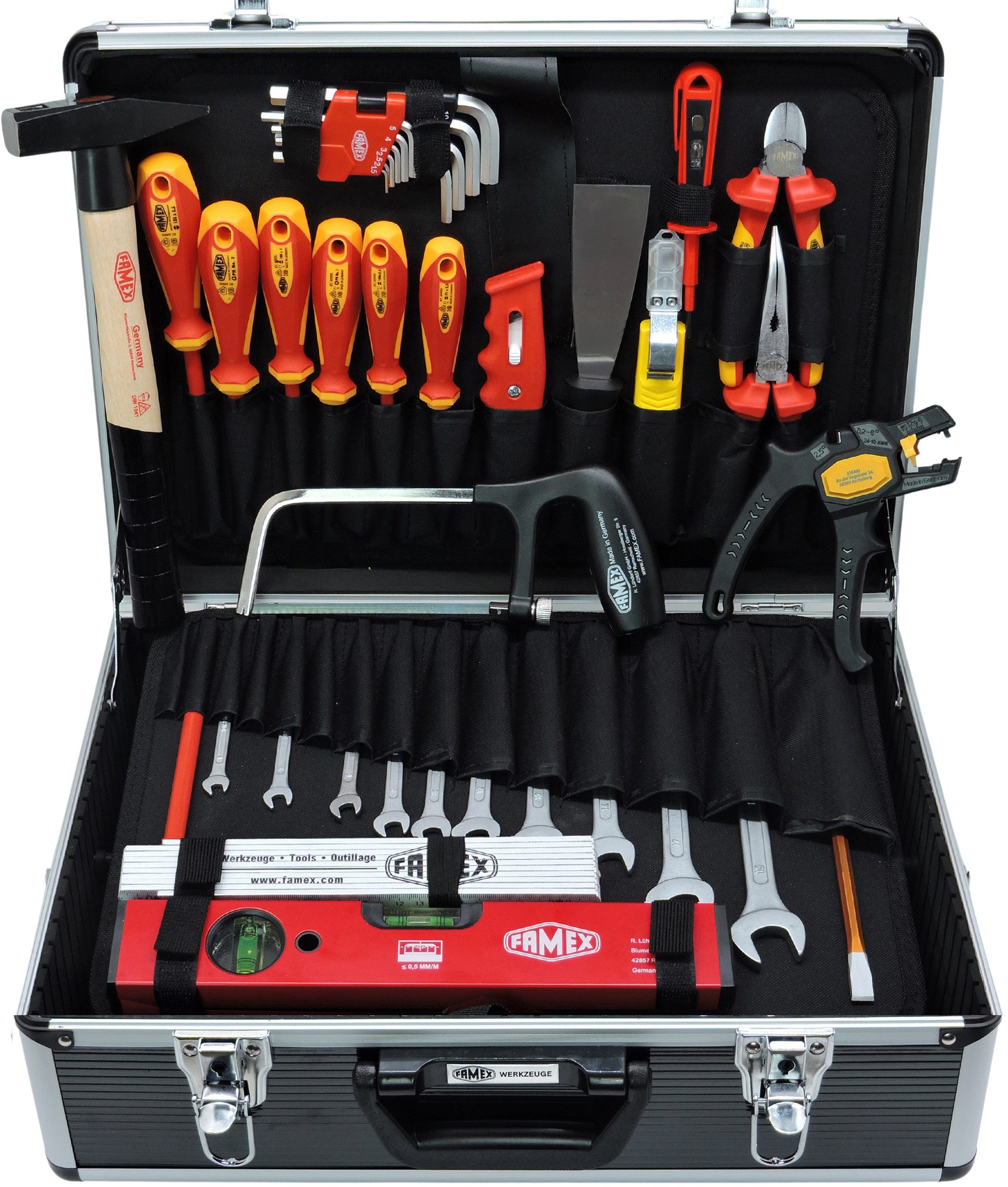 FAMEX Werkzeugset 789-10 Alu Werkzeugkoffer mit Werkzeug Set für den Elektriker, (Werkzeugkoffer, 31-tlg), TOP-Qualität