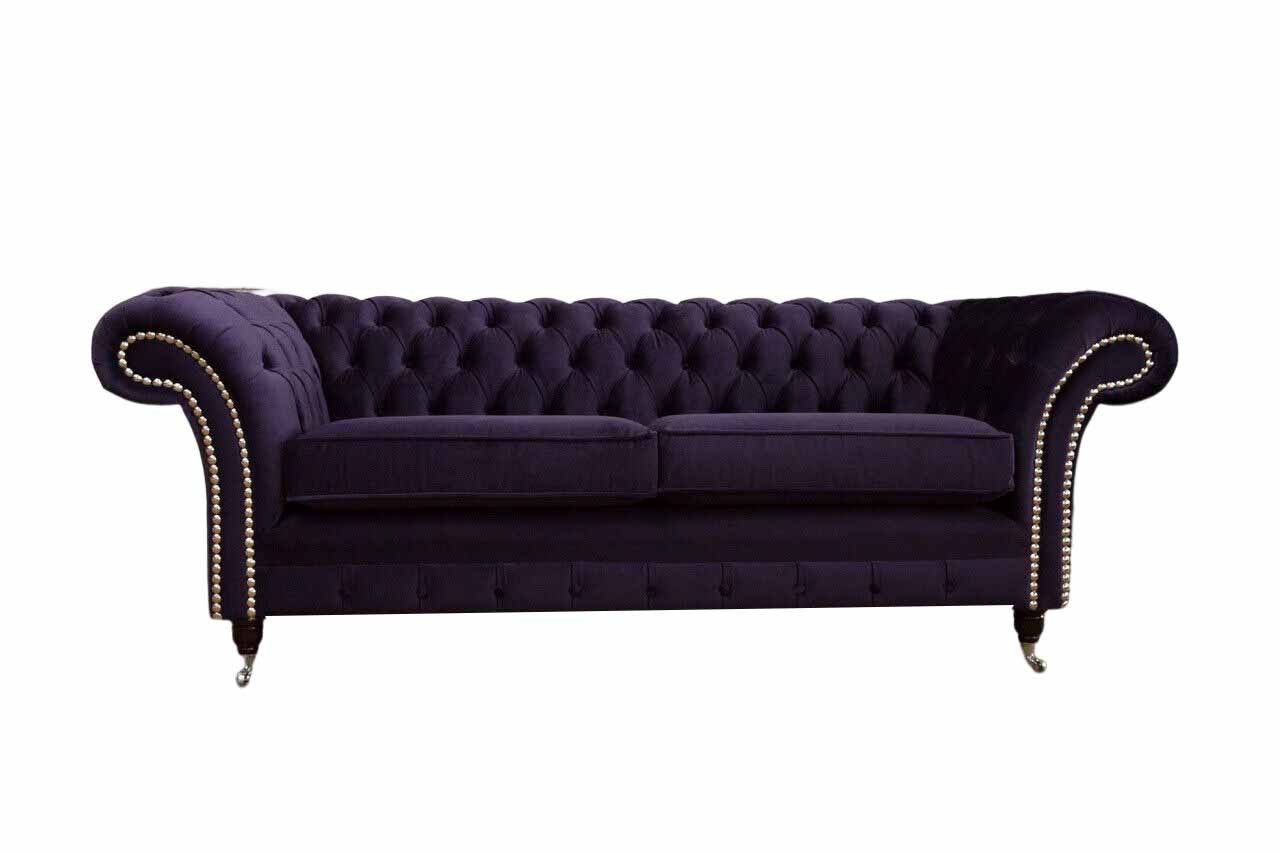 Xlmoebel Chesterfield-Sofa Klassisches 3-Sitzer Sofa im englischen Stil in Lila, 230cm, 1 Teile, Made in Europa