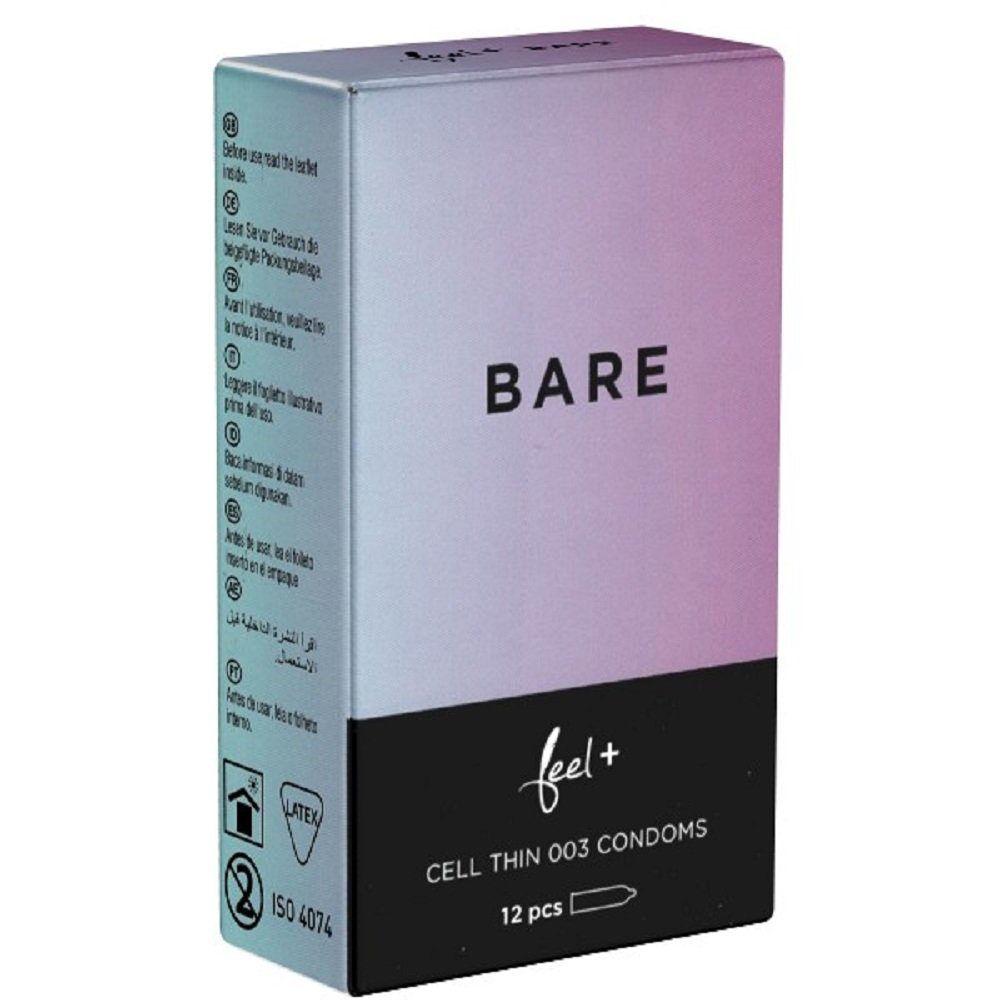 Feel Kondome Bare - nur 0.03mm Wandstärke Packung mit, 12 St., samtweiche, ultradünne Kondome ohne Latexgeruch, für ein Gefühl von fast völliger Nacktheit bei maximalen Schutz