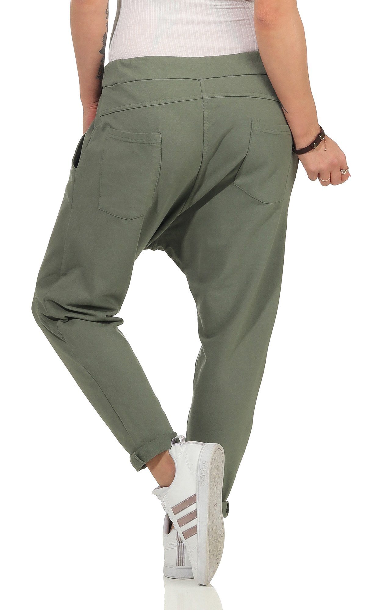 CLEO STYLE Jogginghose Damen Jogginghose 104 Oliv Elastikbund mit Tunnelzug, Unifarben