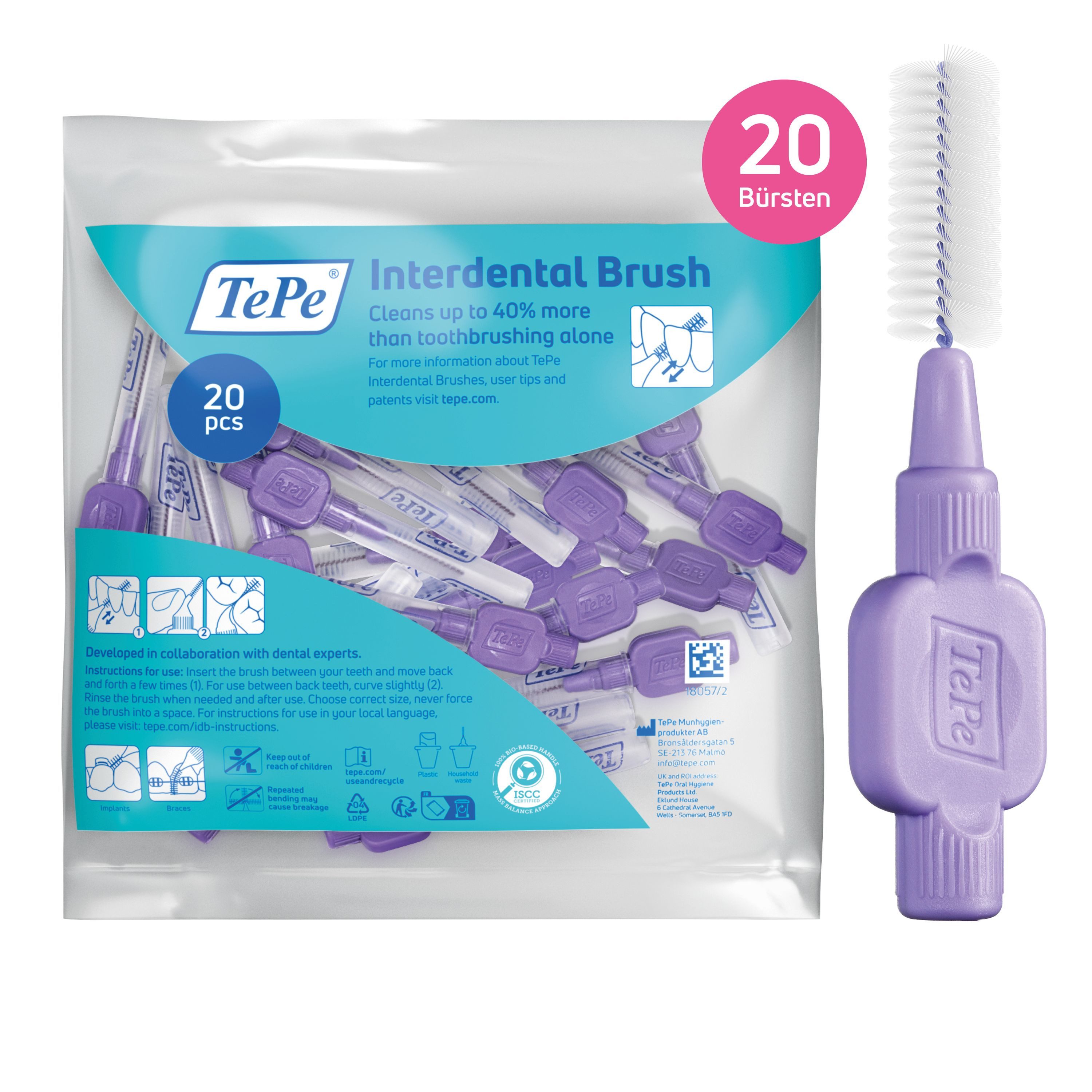 TePe Interdentalbürsten 20 Stück extra Soft Zahnreinigungsstäbchen aus Schweden