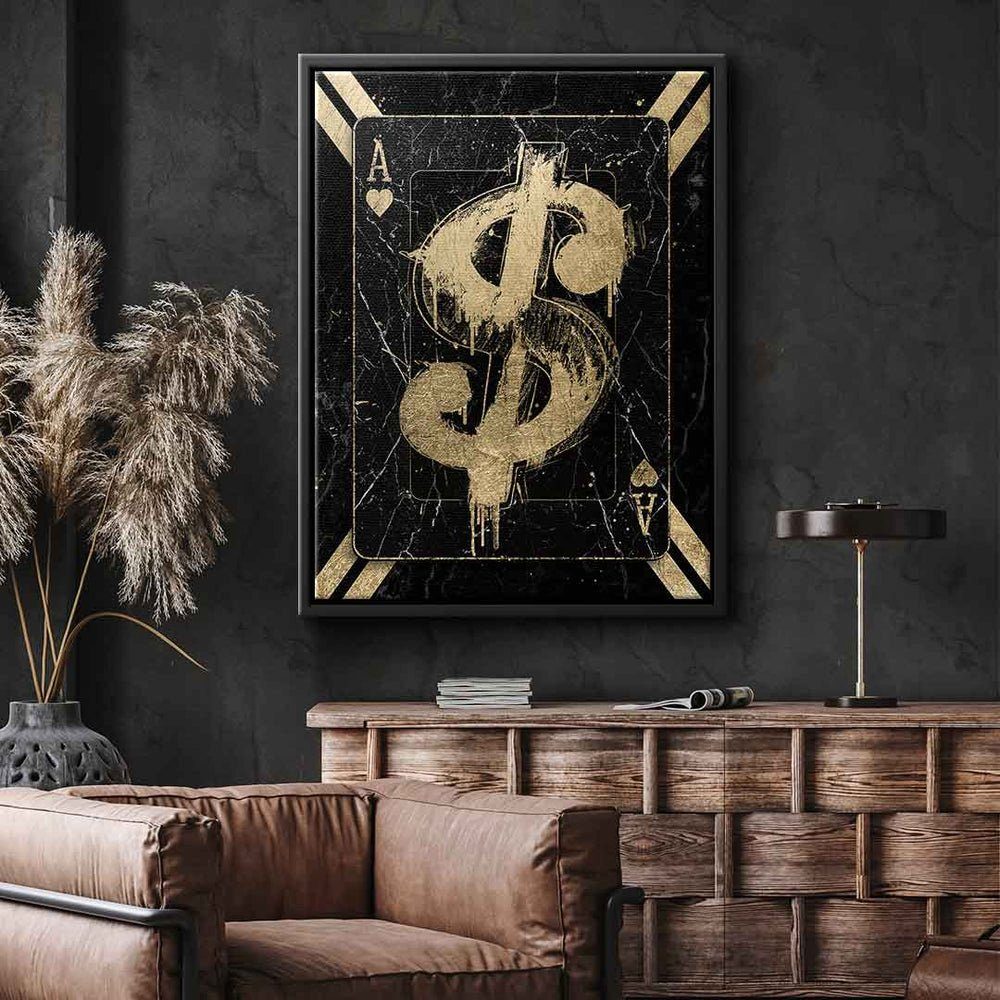schwarz Premium gold Leinwandbild, - silberner Rahmen Popart DOTCOMCANVAS® Wandbild Cartoon