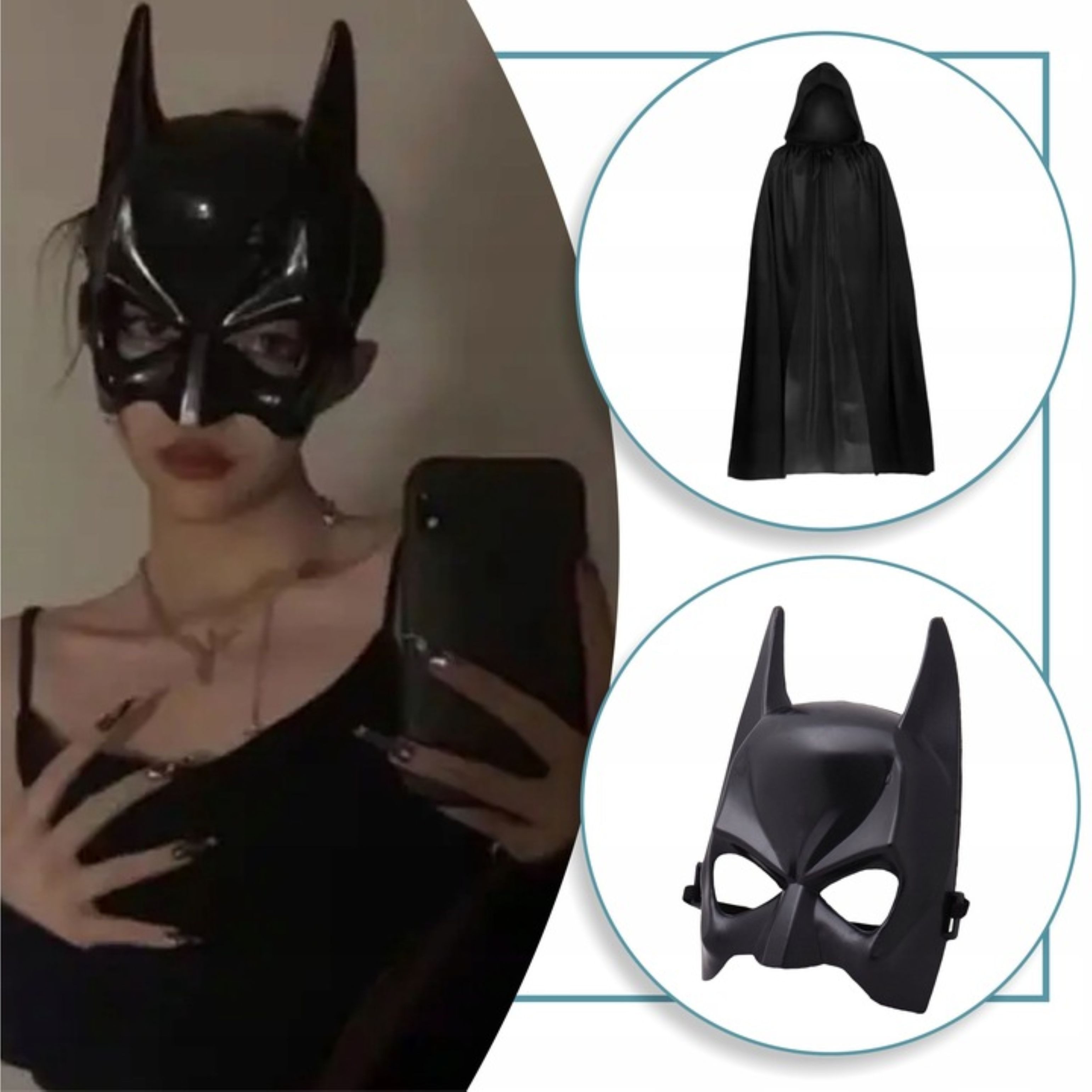 Festivalartikel Kostüm Batman Kostüm für Erwachsene – Cape & Maske Set, Schwarz, One Size