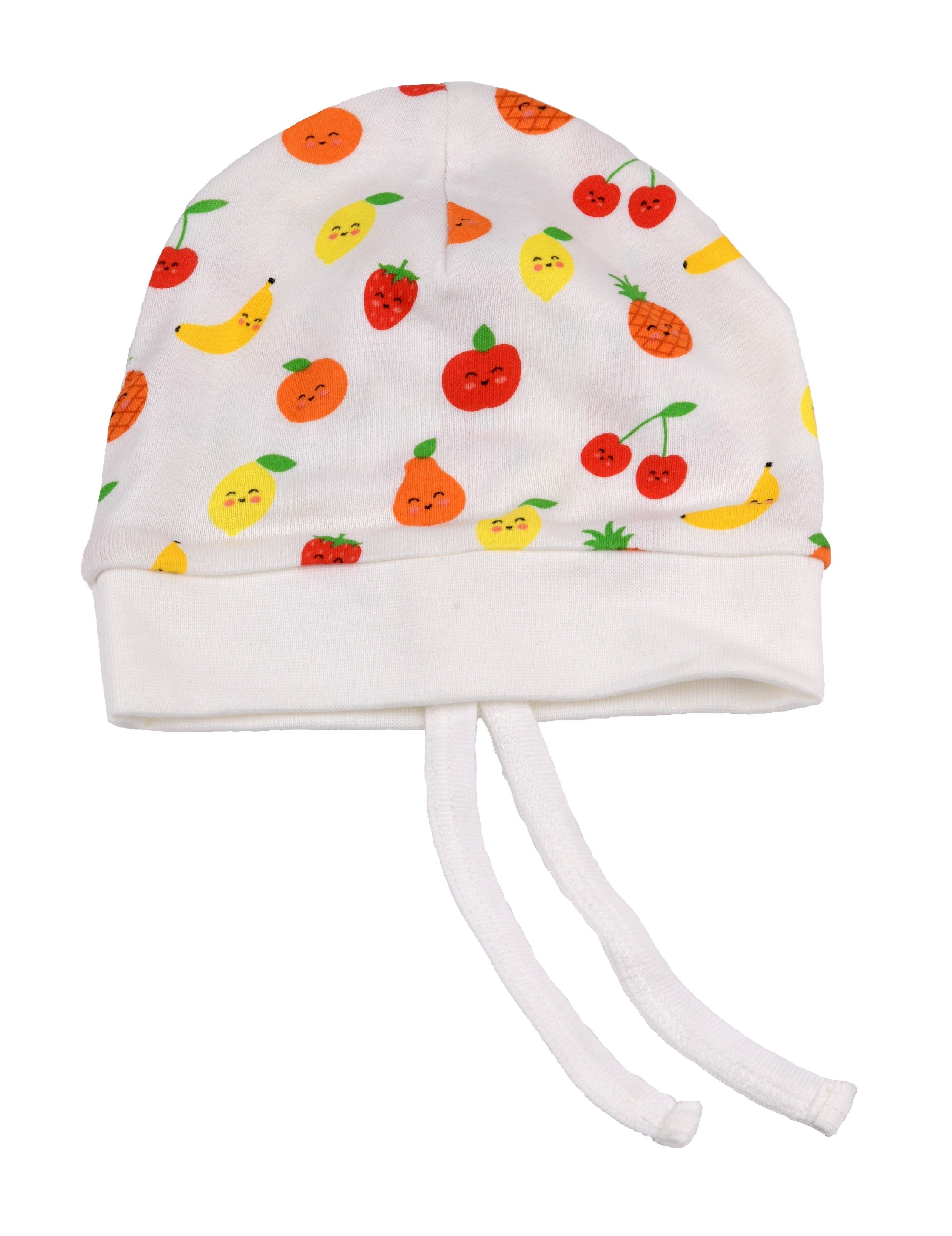 El Puente Beanie Babymütze "Funny Fruits", Größe 3-6 Monate, Handmade, Bio Handmade