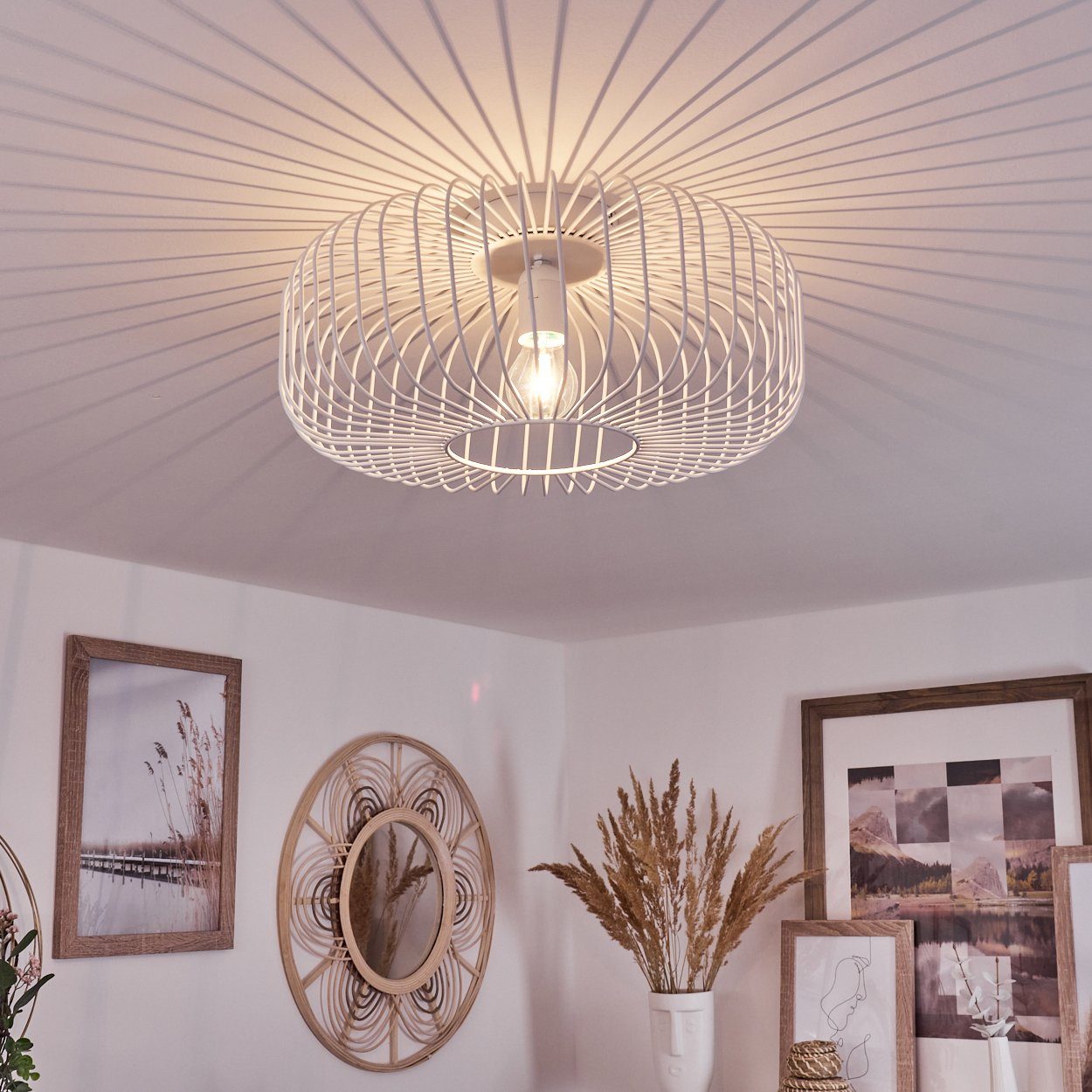 mit durch aus Lichteffekt E27 ohne Leuchtmittel, hofstein Metall Retro-Leuchte runde Deckenlampe »Pieris« Weiß, Ø40cm, in Deckenleuchte Gitter-Optik,