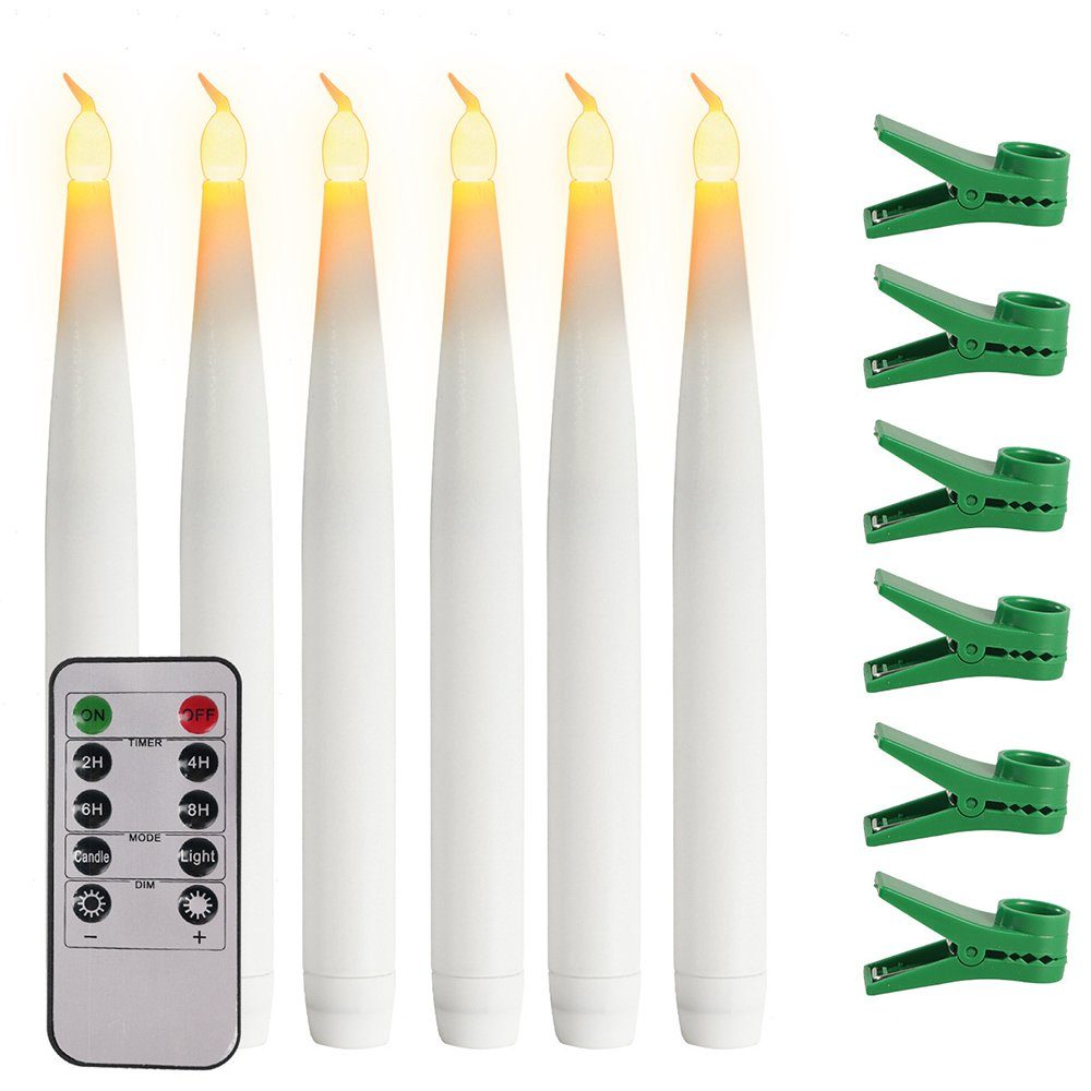 MUPOO LED-Kerze LED Stabkerzen mit Fernbedienung, Flackernd,  Batteriebetriebene LED Kerzen, Warmer 3D-Dochtlicht, Fensterkerzen, echtes  Wachs, 6 Stück, für Weihnachtsdeko (6-tlg)