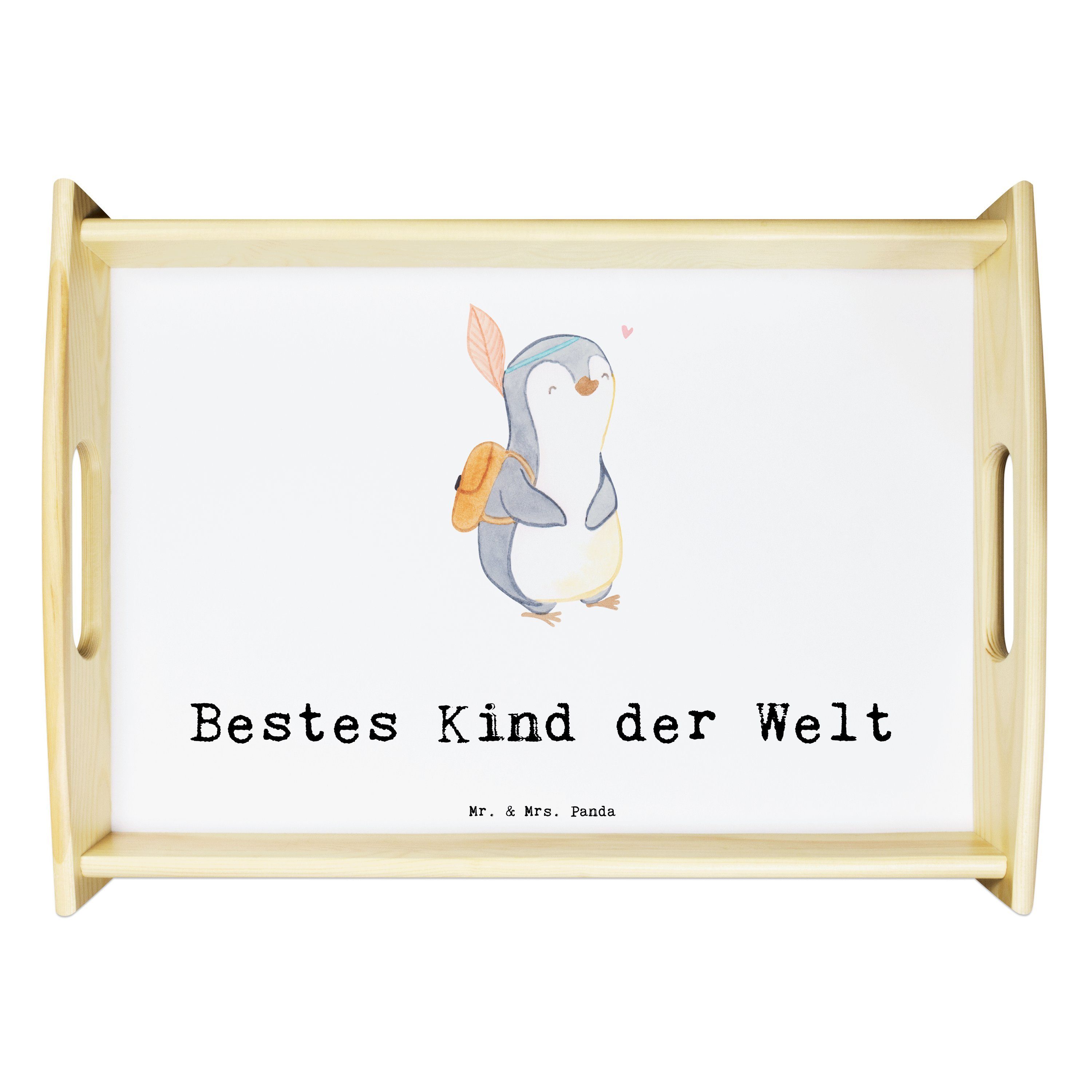 Mr. & Mrs. Panda Tablett Pinguin Bestes Kind der Welt - Weiß - Geschenk, Bedanken, Geburtstag, Echtholz lasiert, (1-tlg)