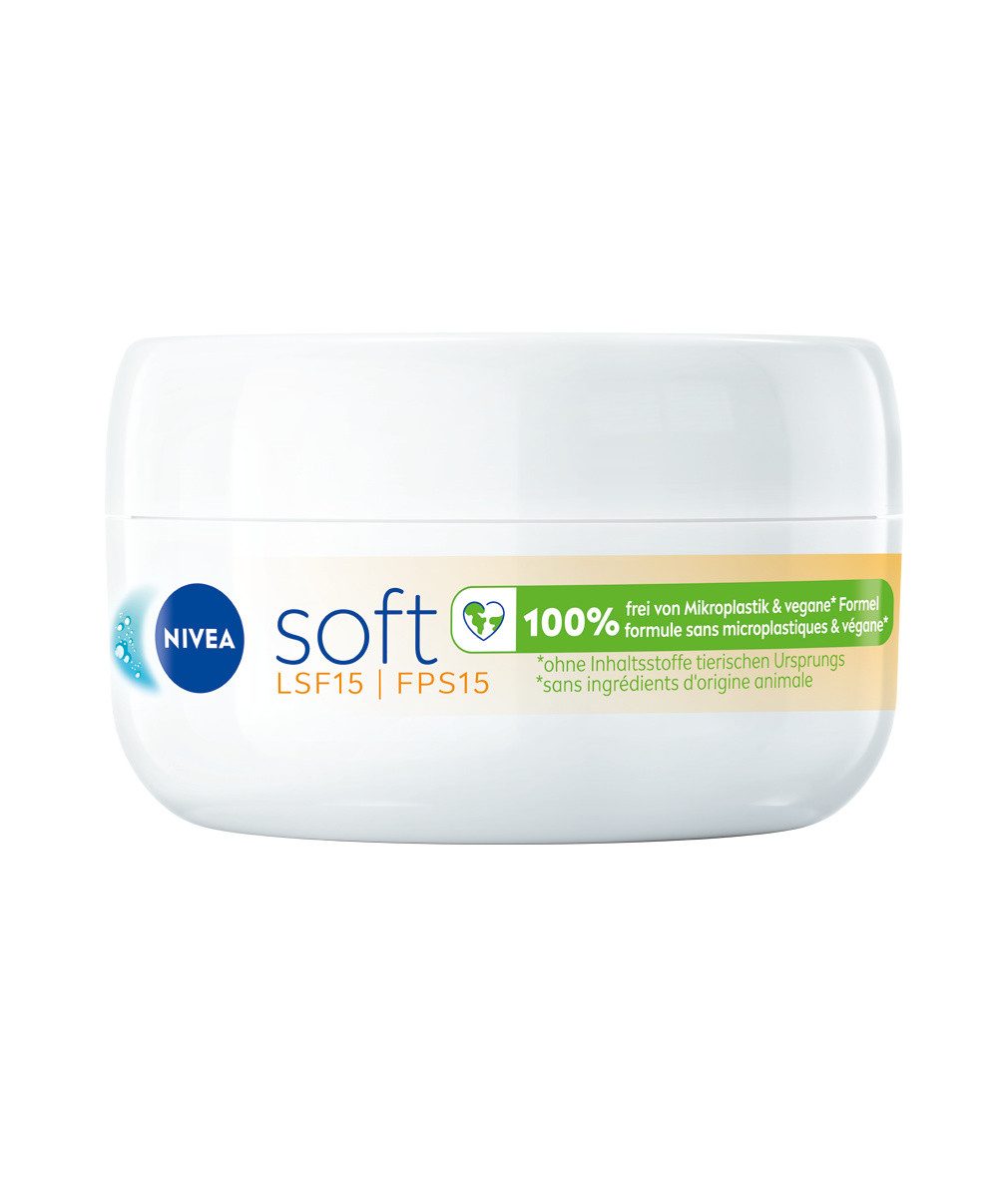 Nivea Feuchtigkeitscreme Soft mit Sonnenschutz Lichtschutzfaktor 15 3 x 100 ml, 3-tlg., 48h+ Feuchtigkeit, UVA- und UVB Schutz, Jojobaöl