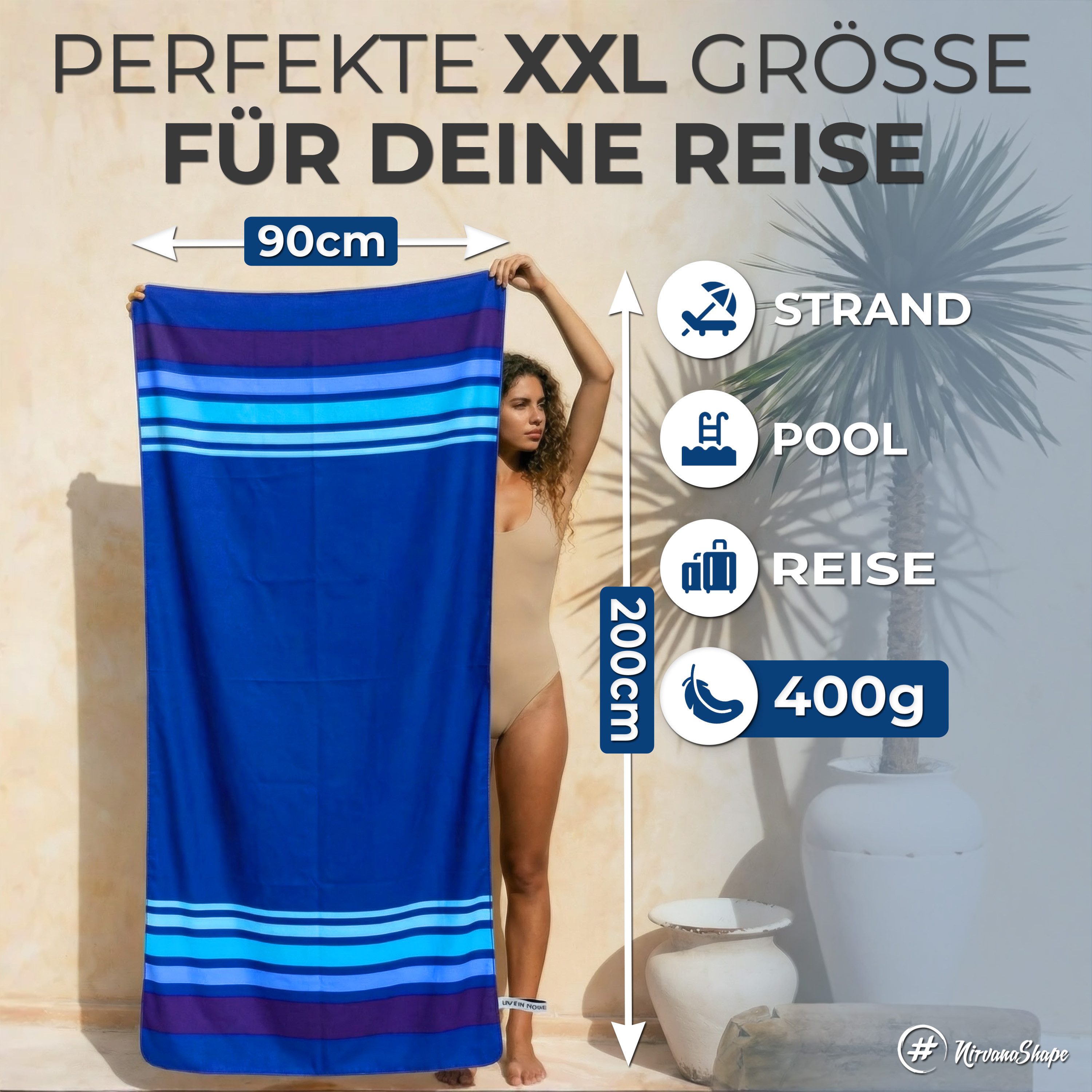 NirvanaShape Strandtuch Reise Handtuch Strandtuch XXL - Strandhandtuch, Mikrofaser Badetuch – Bild 2 von 5