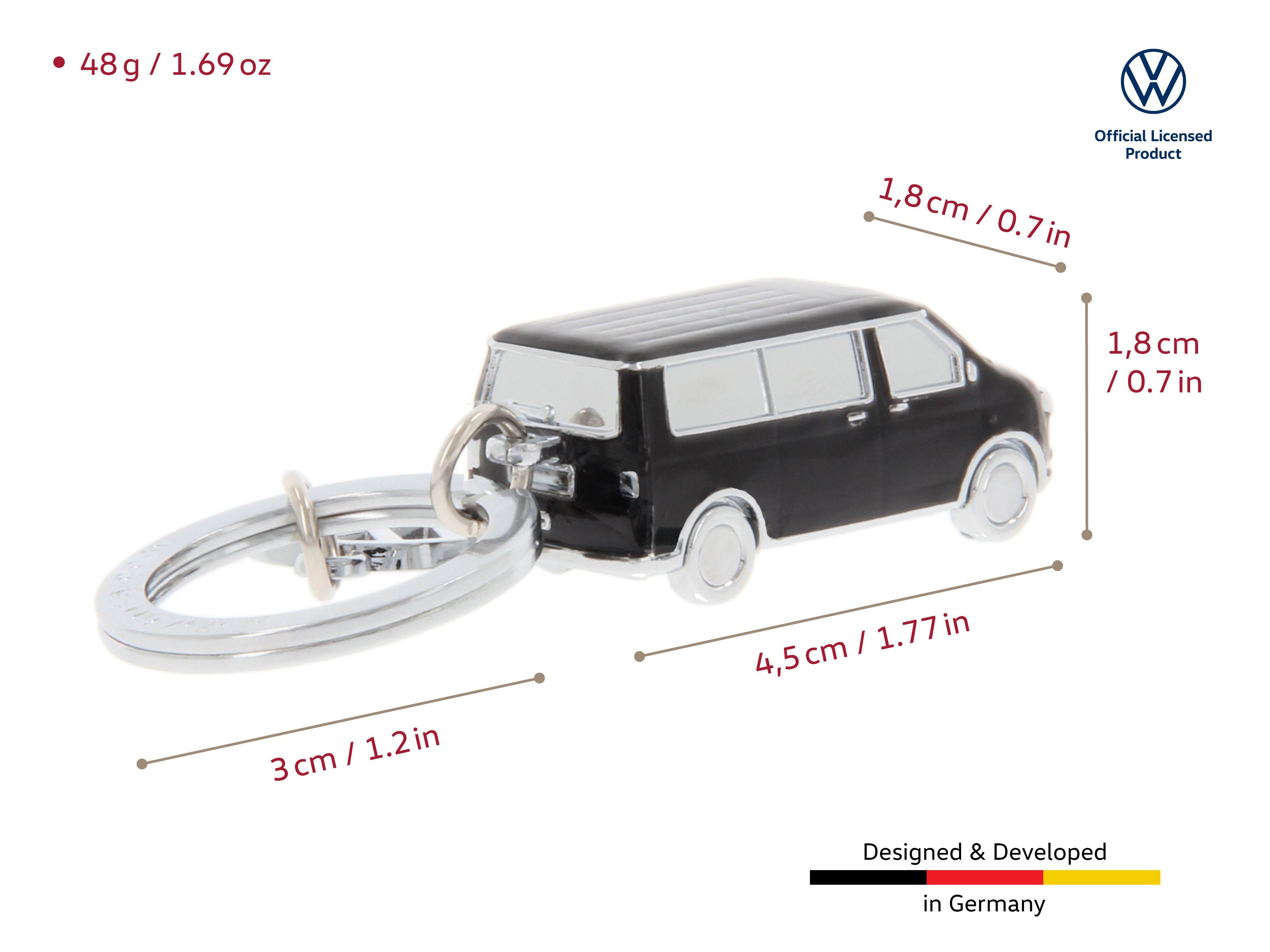 BRISA im Design Volkswagen Bulli Schlüsselbund, by schwarzen Schlüsselring, Schlüsselanhänger Bus T5 Collection VW Accessoire
