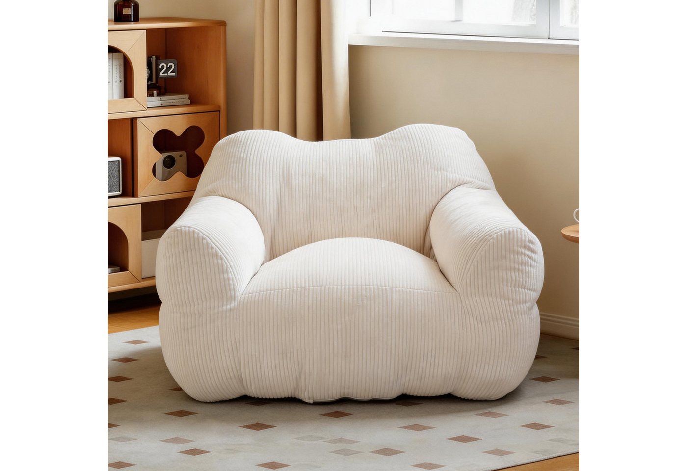HomeMiYN Sitzsack Weicher Riesen Sitzsack aus Cord – Sessel fürs Wohnzimmer „Cube“