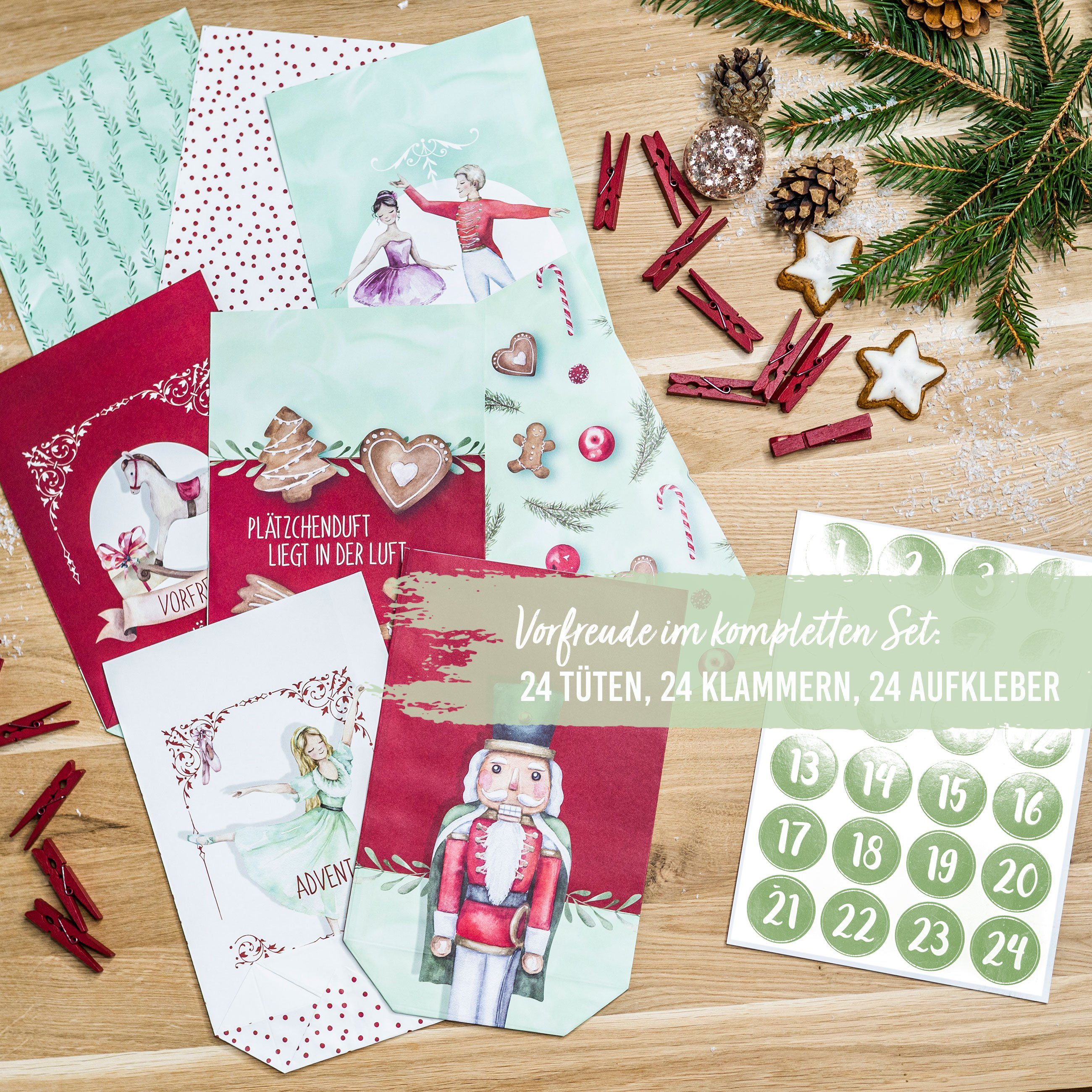 PAPIERDRACHEN befüllbarer Adventskalender Adventskalender mit bedruckten Tüten, Adventskalender zum selber befüllen – Bild 4 von 5