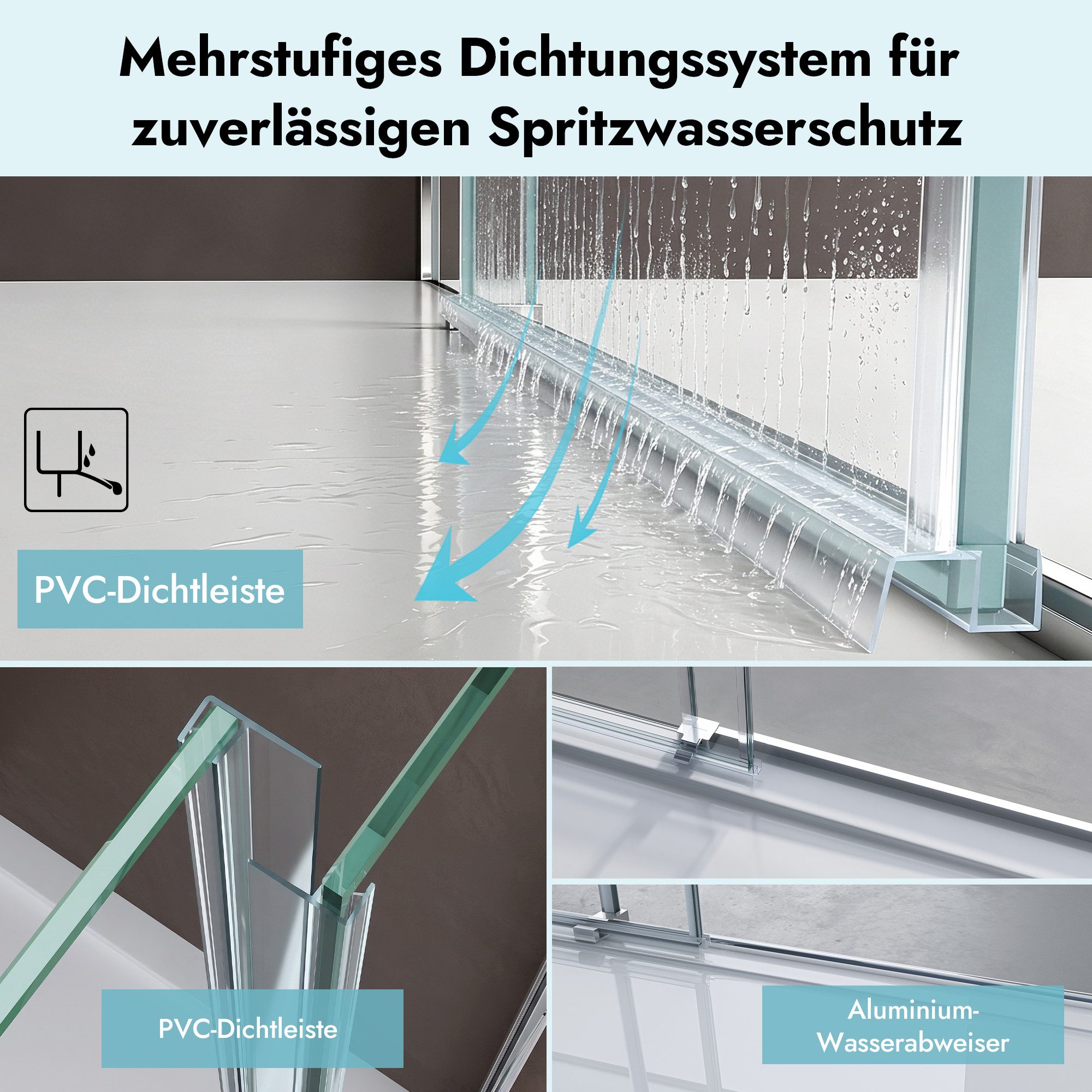 doporro Eckdusche Duschkabine Duschabtrennung 8mm ESG mit Nano-Beschichtung H:195cm R18, BxT: 100x70 cm, Einscheibensicherheitsglas, ohne oder mit duschtasse – Bild 4 von 5