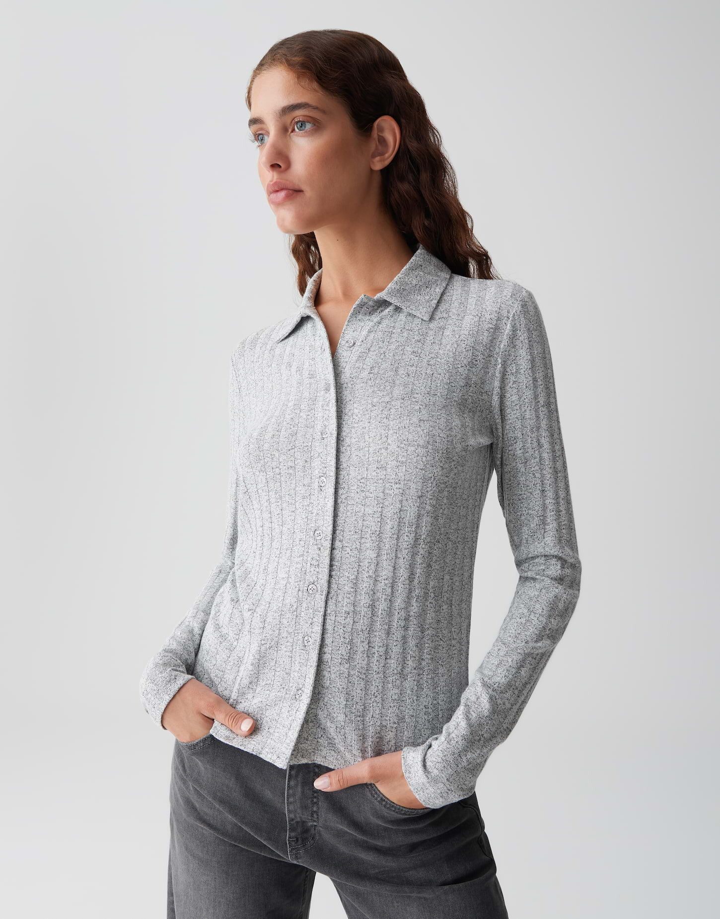 OPUS Langarmshirt SITAMI aus ECOVERO™ Viskosemix Umlegekragen, figurbetonte günstig online kaufen