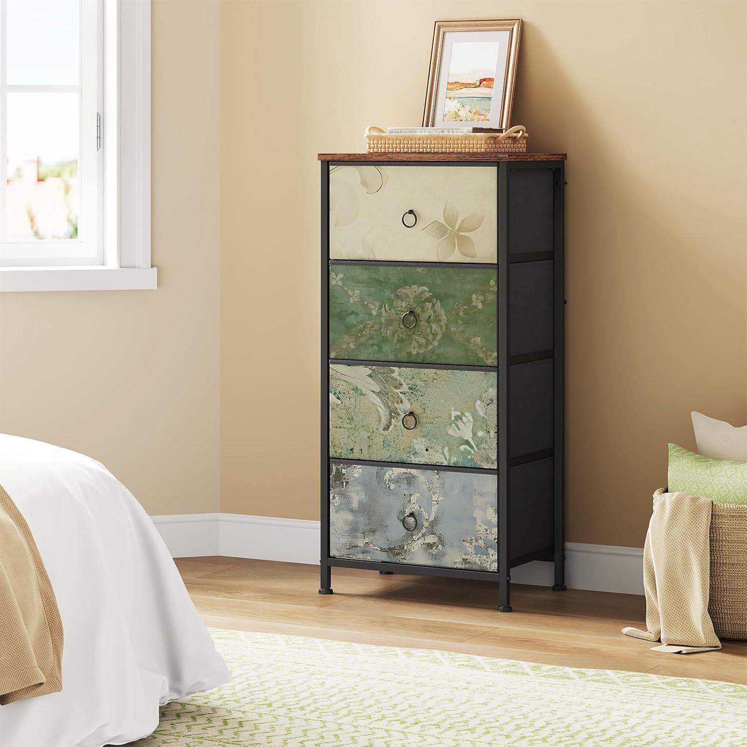 Woltu Kommode (1 St), schmal, mit 4 Schubladen aus Stoff, Sideboard