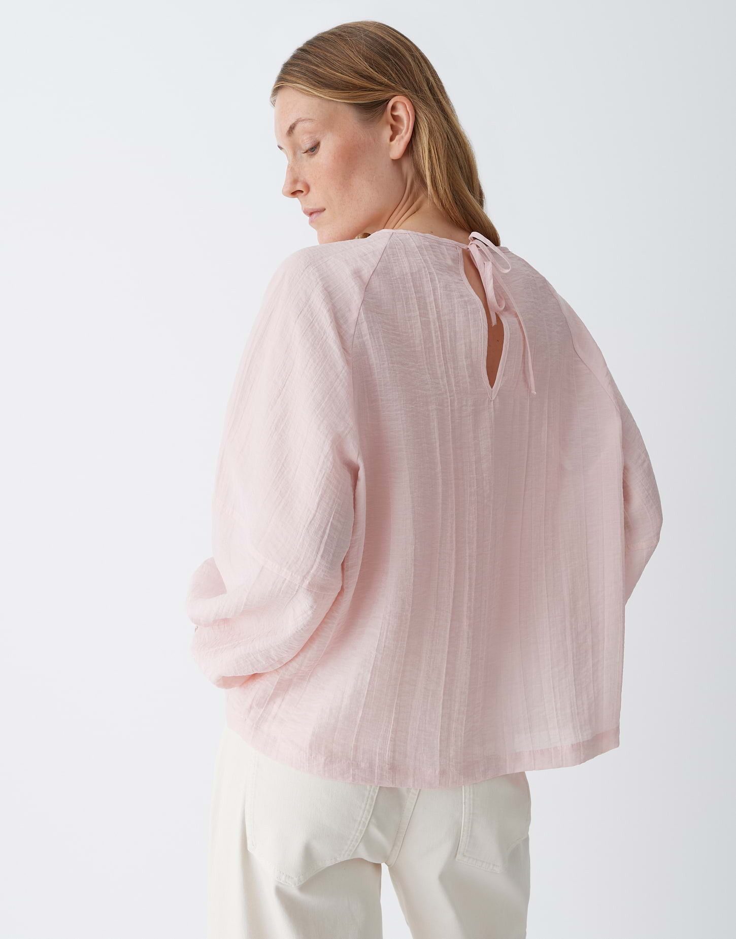 OPUS Langarmbluse Feminine Tunikabluse in Crinkle-Optik Ballonärmel, Kräuselung am Halsloch für elegante Note