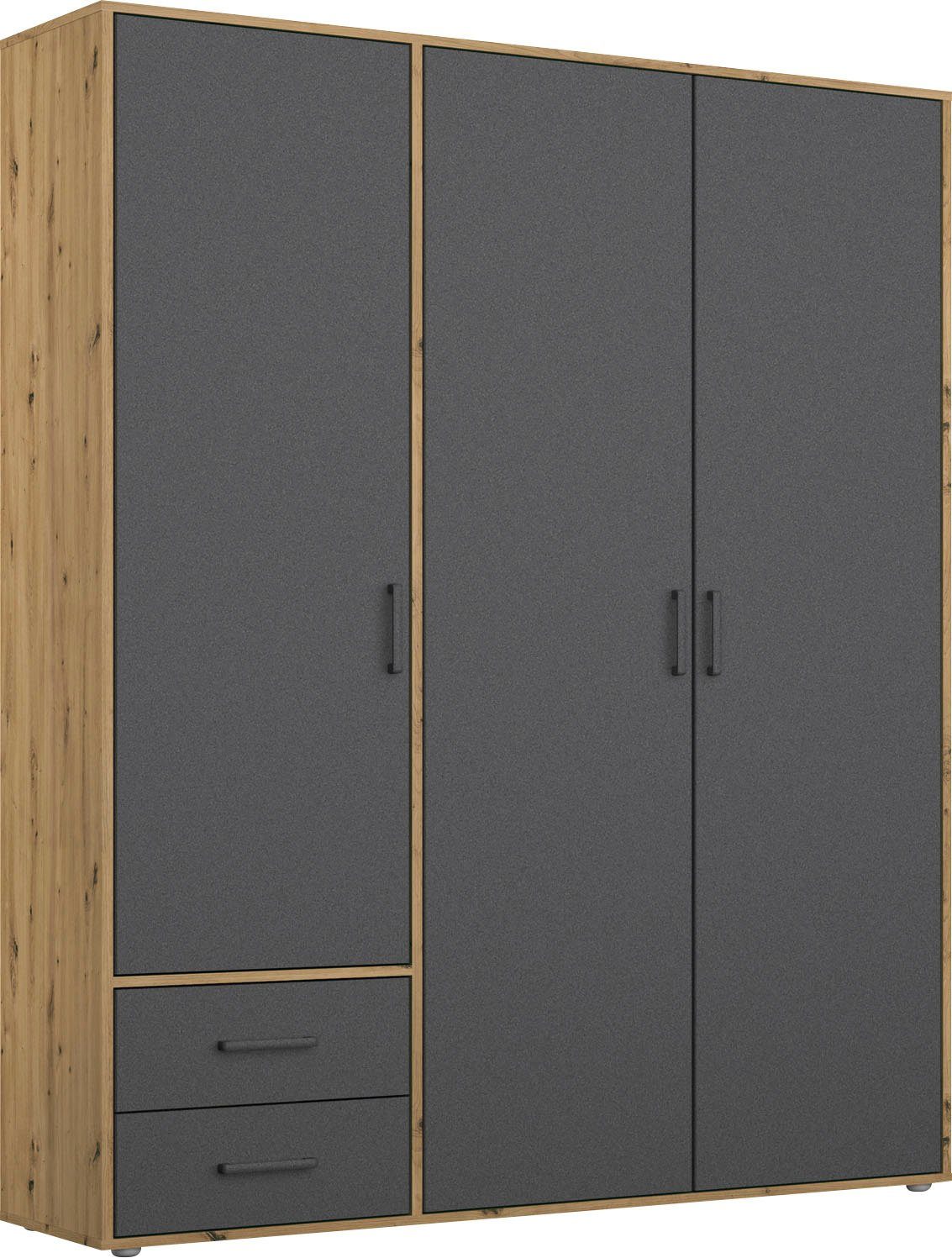 rauch Drehtürenschrank Voyager mit modernen Griffen in Graumetallic, inkl.  Außenschubkästen