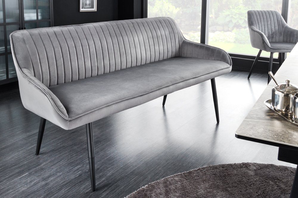 riess-ambiente Sitzbank TURIN 160cm silbergrau / schwarz (Einzelartikel, 1-St), Esszimmer · Samt · Metall · Rückenlehne · Schlafzimmer · Retro Design