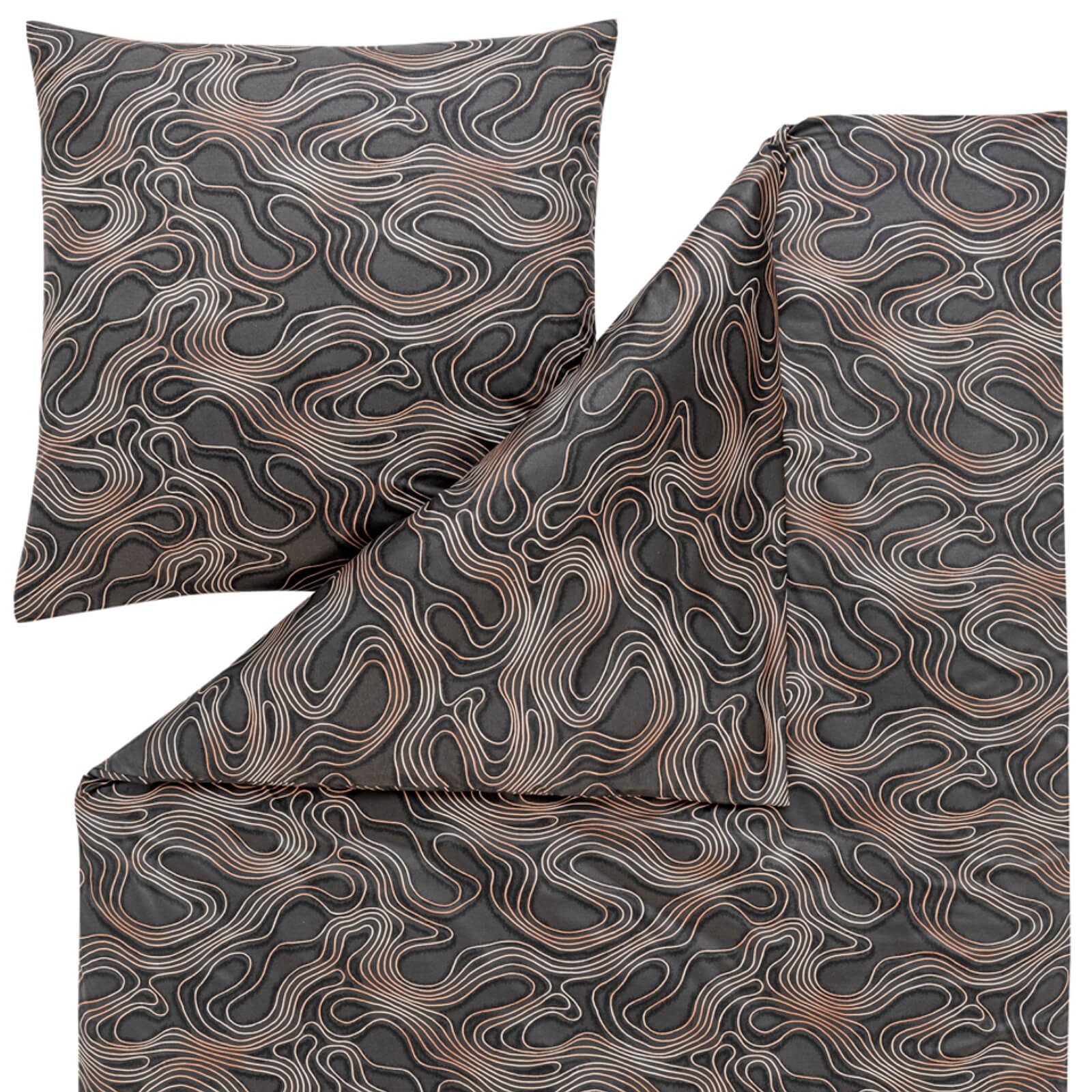 Estella Bettwäsche Marico 6974 920 Anthrazit, Interlock Jersey, 2 teilig, Wellen, Linien