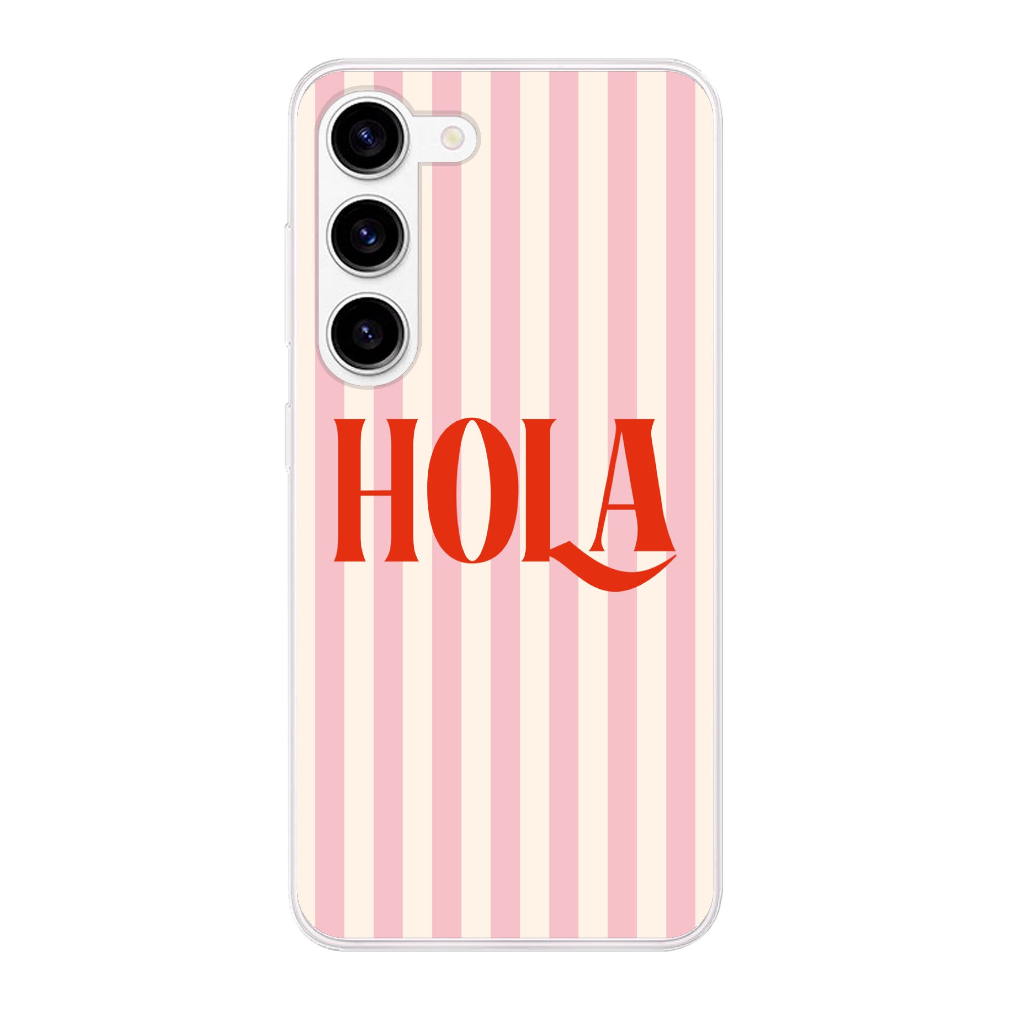 MuchoWow Handyhülle für Samsung Galaxy S23 Hola - Zitat - Streifen - Pastell - Rosa - Rot, Phone Case, Silikon, Schutzhülle Dünn