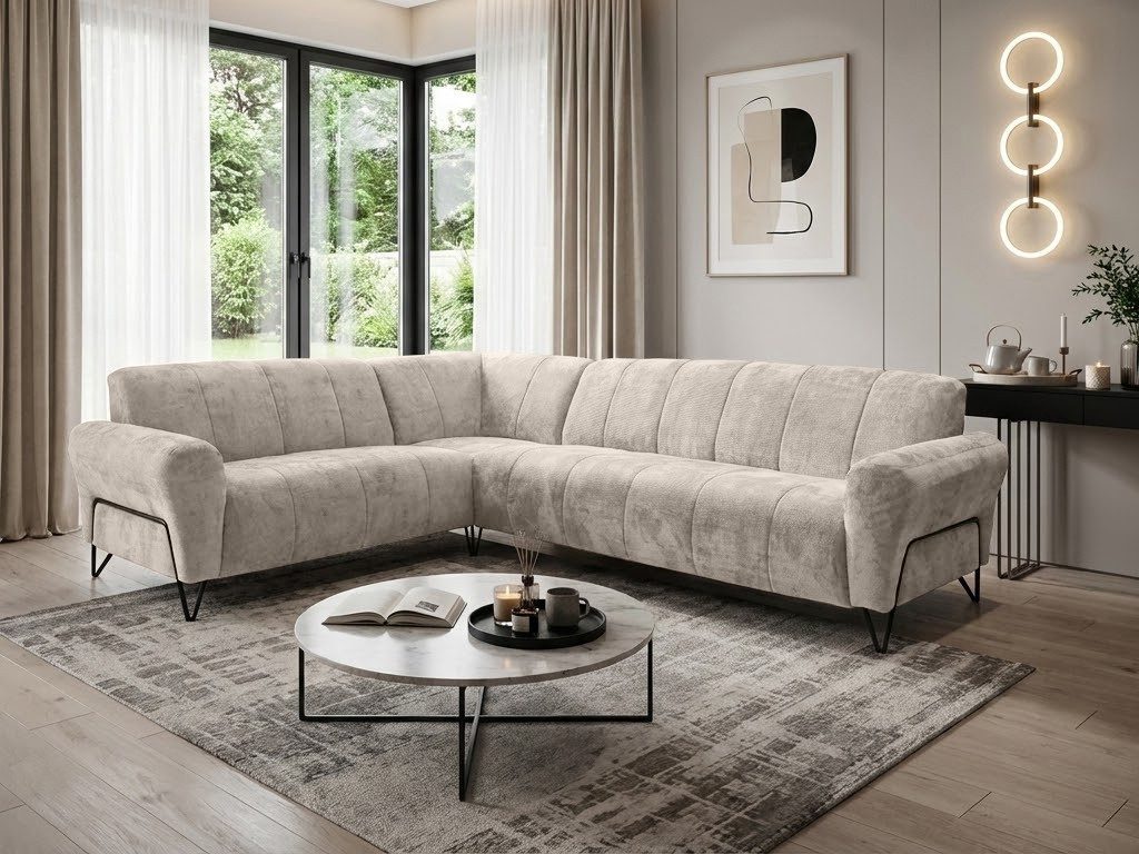 Beautysofa Ecksofa mit Metallbeine in Schwarz VOLARE L, ohne Schlaffunktion, mit höchstem Sitzkomfort