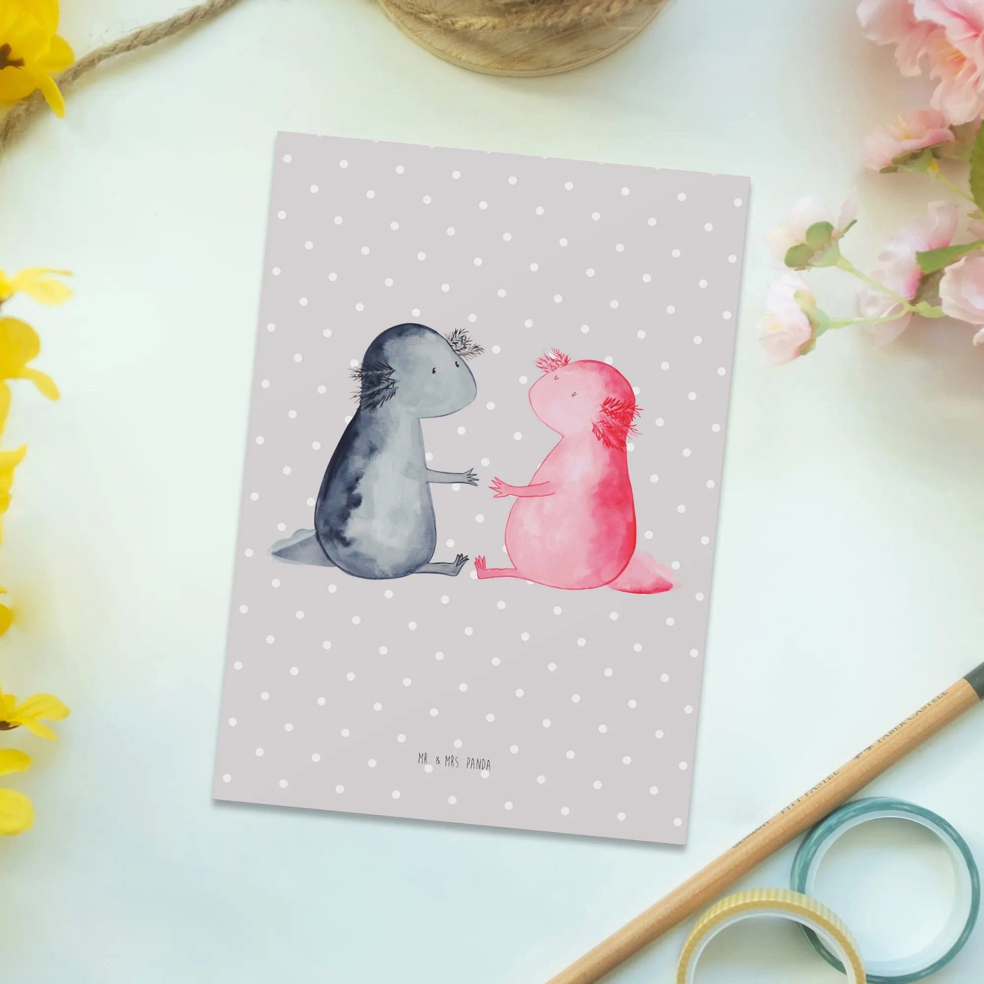 Thumbnail - Mr. & Mrs. Panda Postkarte Axolotl Liebe, Ansichtskarte, Ansichtskarten, Ansichtskarten, Liebevolles Design