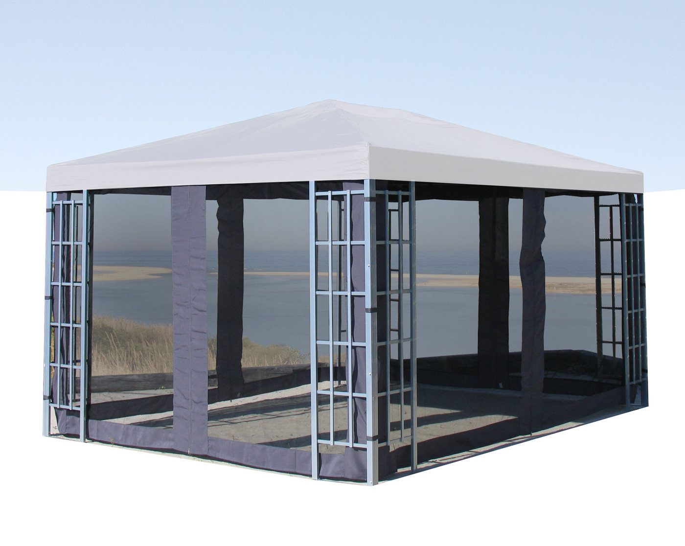 Thumbnail - Quick Star Pavillonseitenteil 4 Seitenteile mit Moskitonetz Rankpavillon 3x4 Anthrazit, Mittig angebrachte Reißverschlüs...