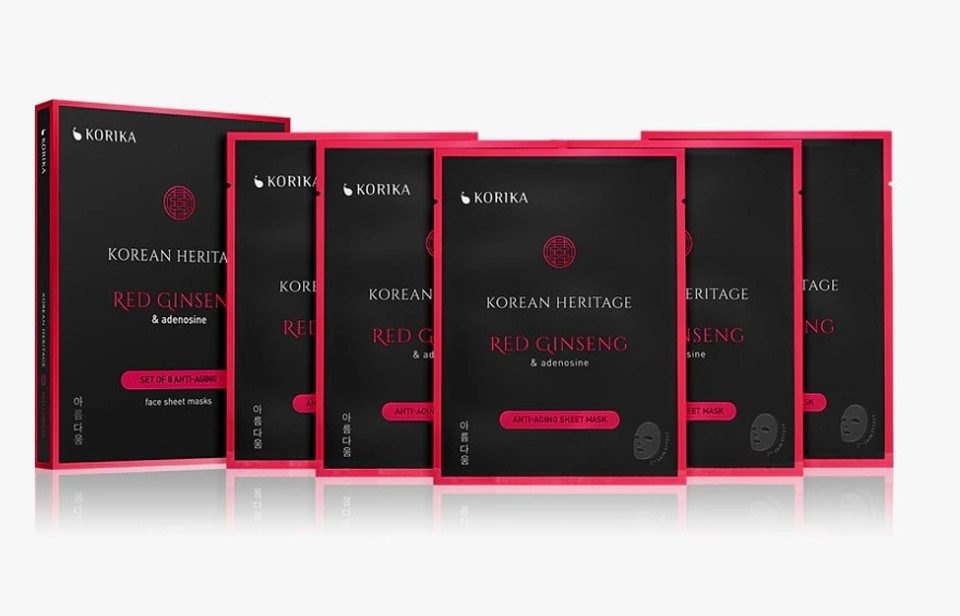 Korika Gesichtsmaske Koreanische Anti-Aging Tuchmaske roter Ginseng & Adenosine, 5-tlg.