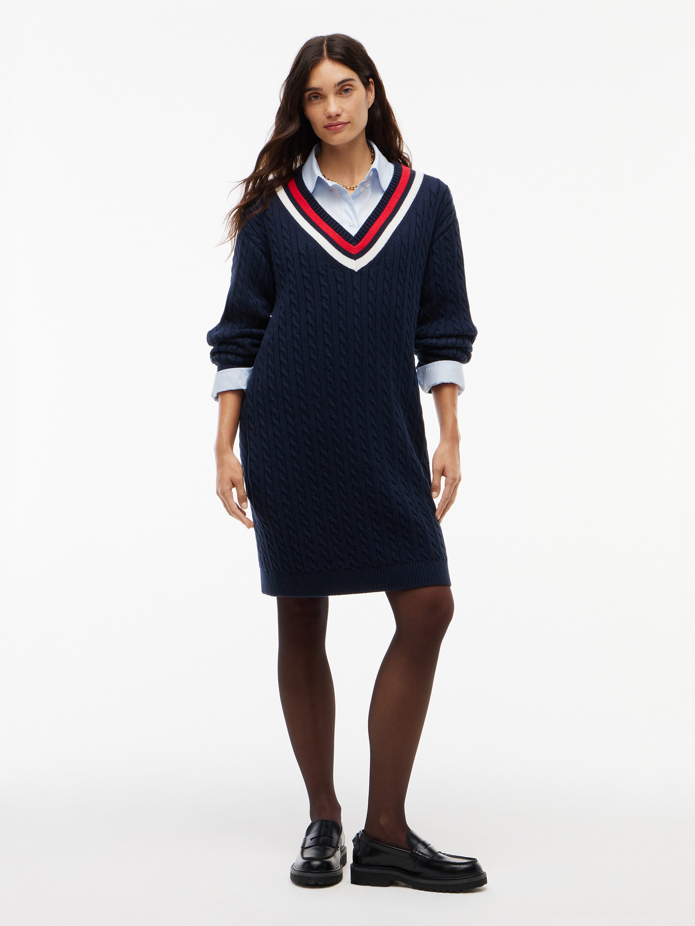 Tommy Jeans Strickkleid TJW CABLE RWB SWEATER DRESS EXT Baumwolle, mit Zopfmuster
