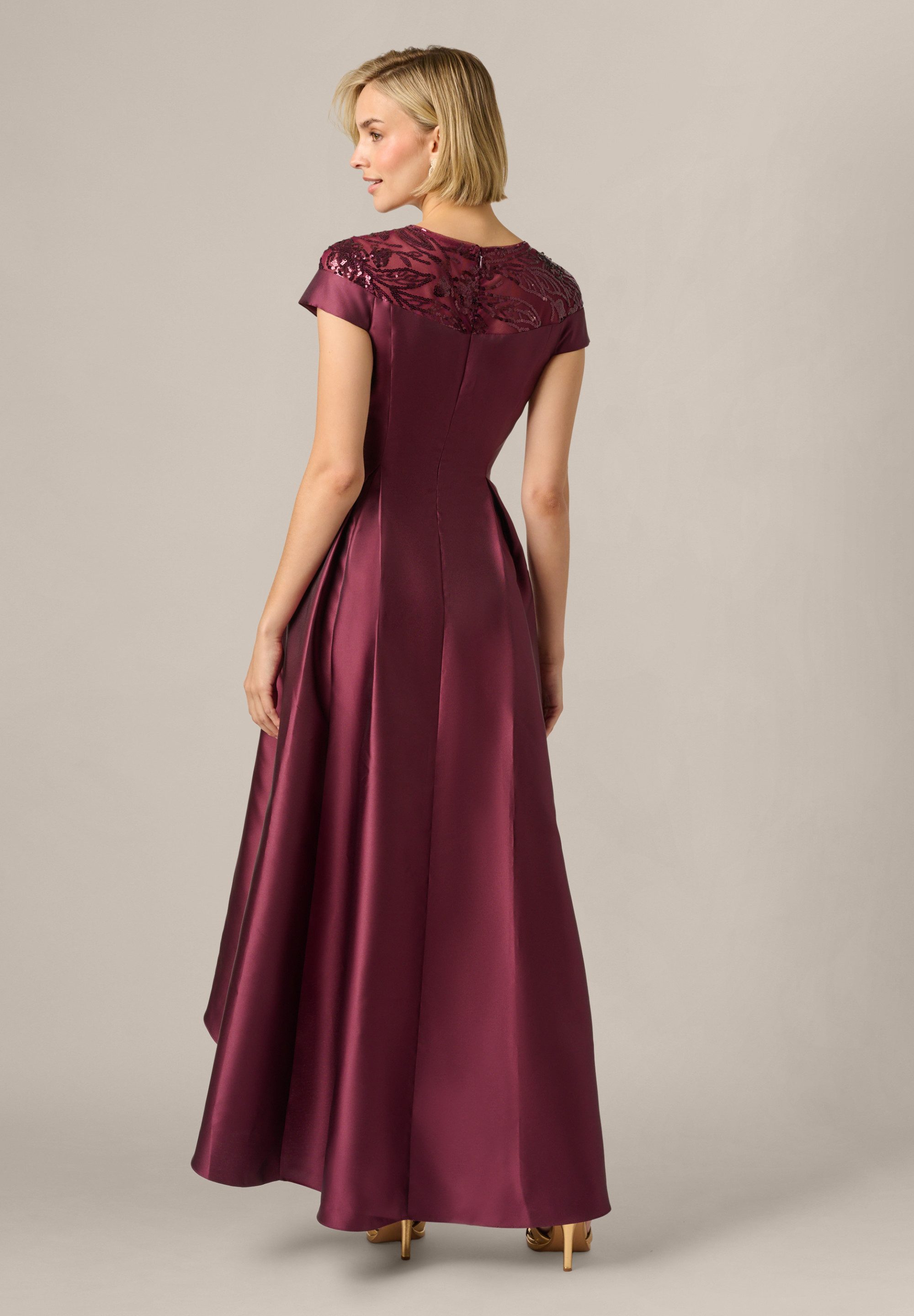 Adrianna Papell Abendkleid Combo Mikado Hi Low Gown Raffiniertes und voluminöses Partykleid – Bild 4 von 5