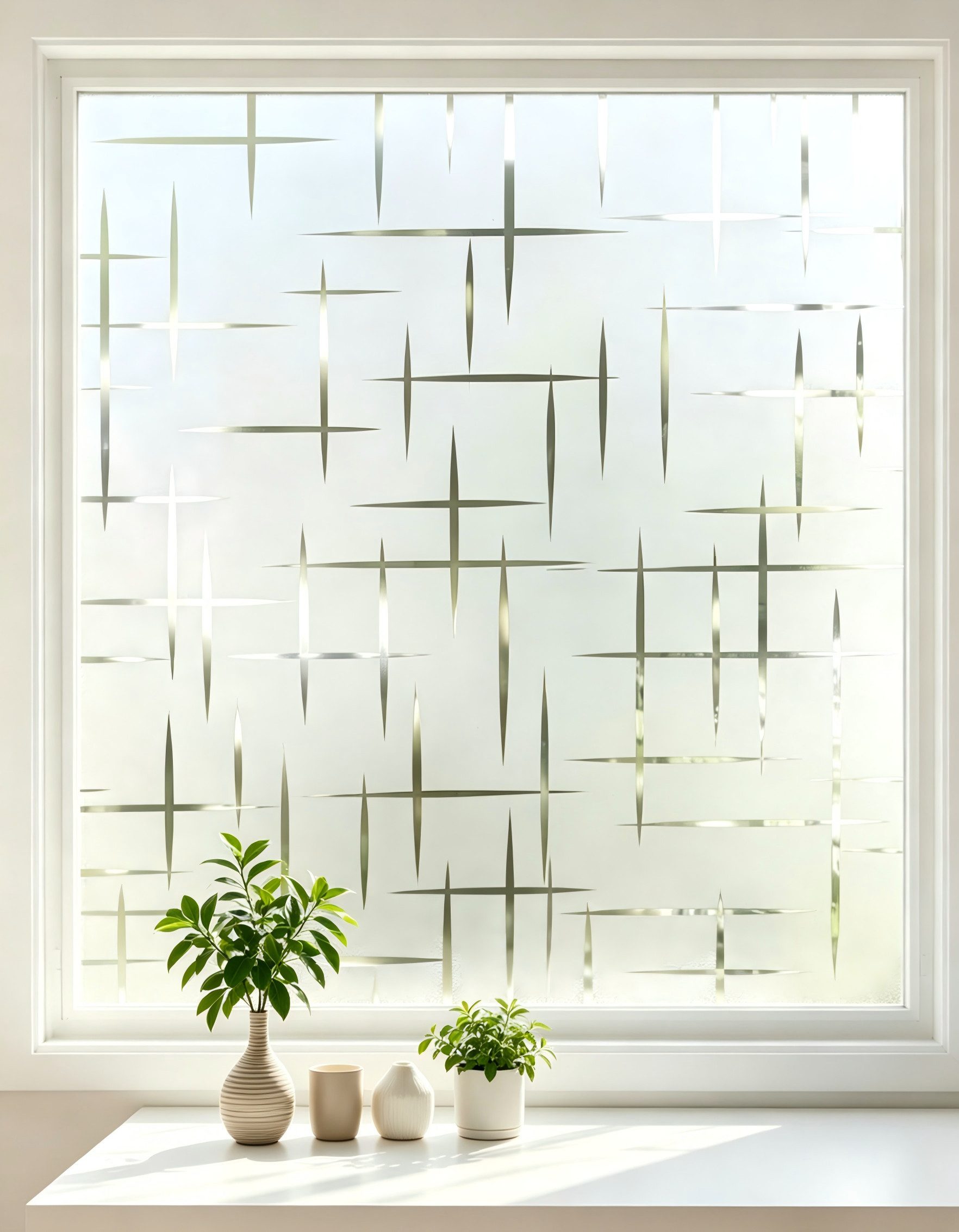 MOPUEA Fensterfolie Fensterfolie Milchglas Sichtschutz statisch haftend 45x300 cm Kreuz, Statisch haftend, Sichtschutz, lichtdurchlässig, wiederverwendbar