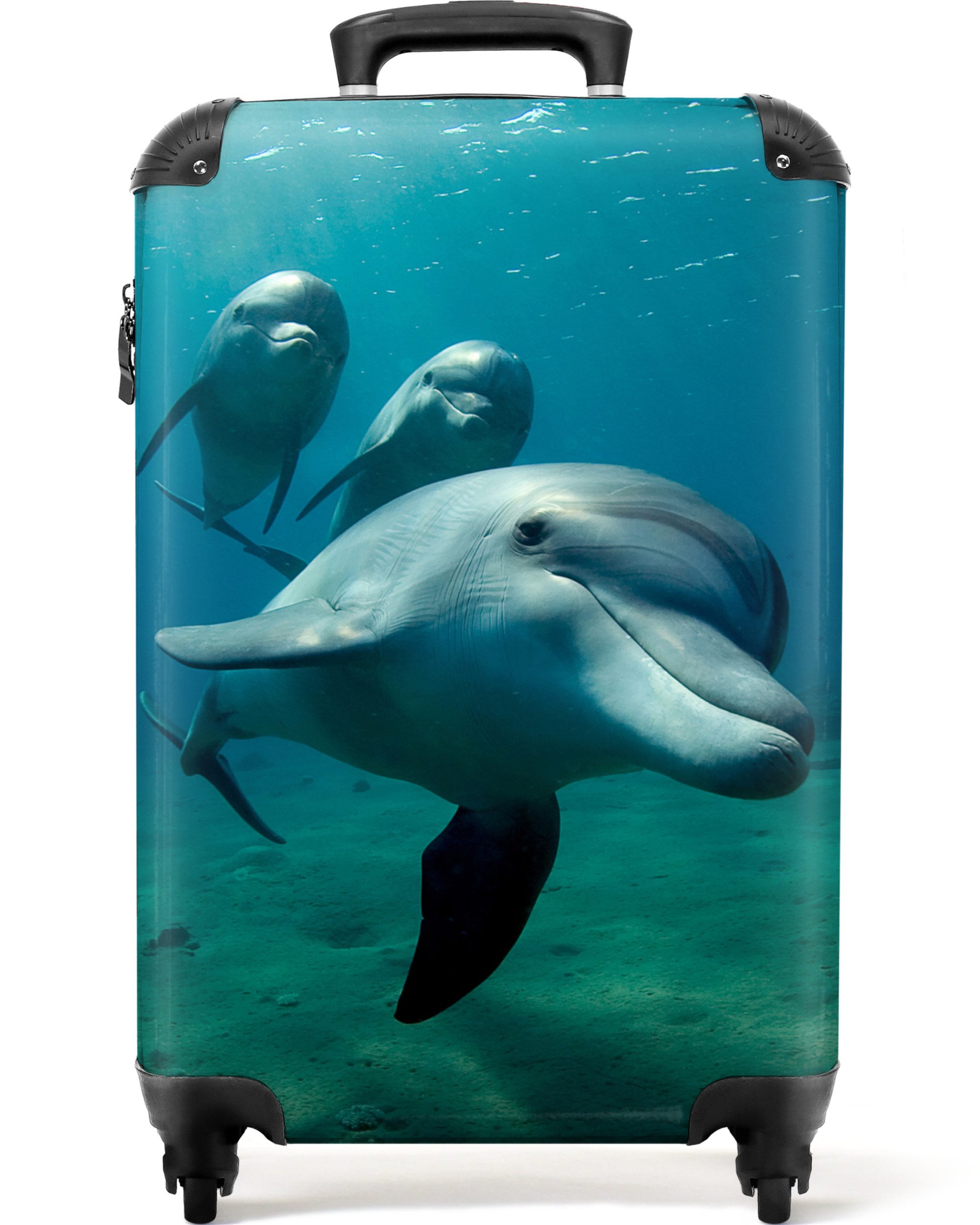 NoBoringSuitcases.com© Kinderkoffer Delfin - Meerestiere - Unterwasser - Kinder 55x35x20cm, 4 Rollen, Kinder Koffer Klein, Trolley Handgepäck, Reisekoffer