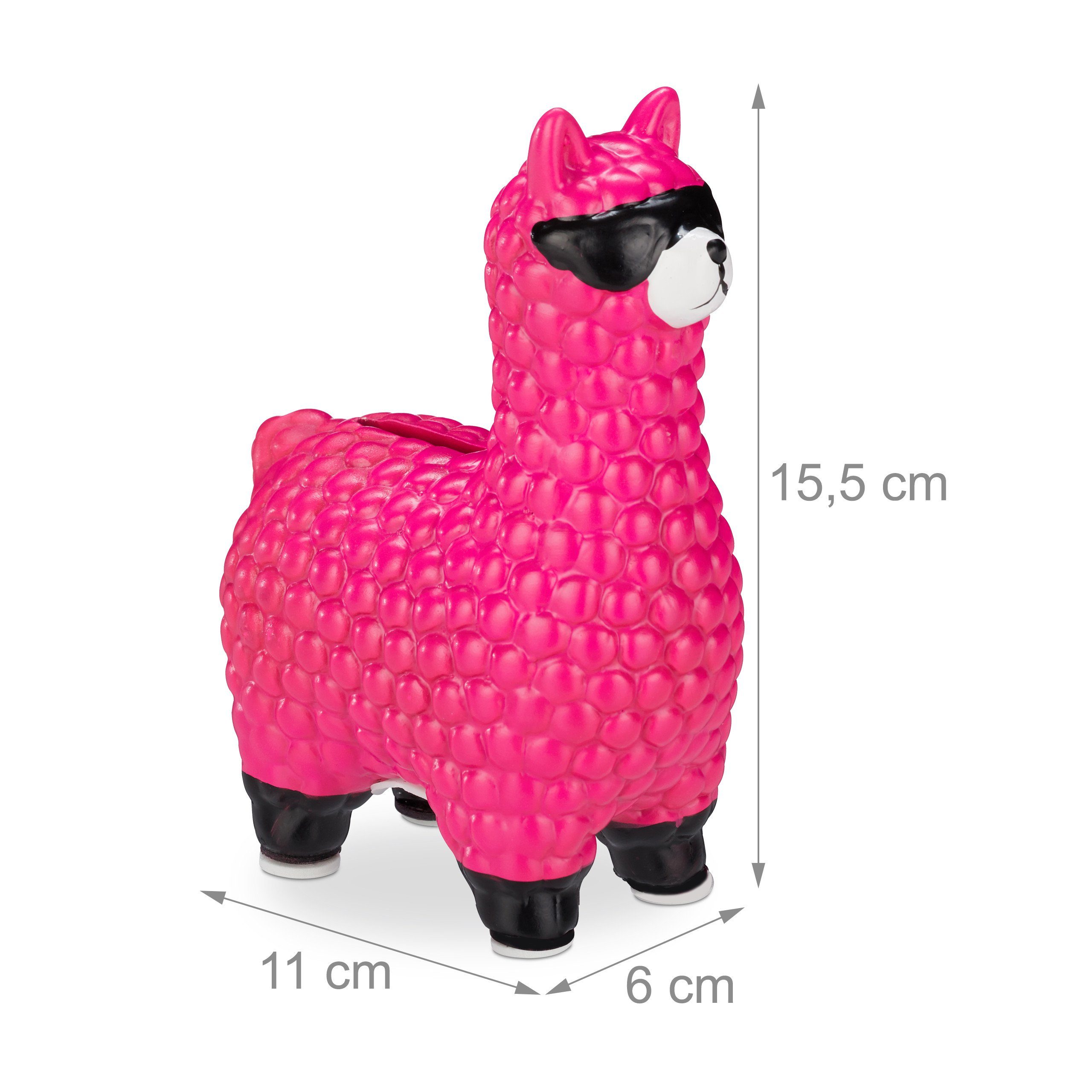 relaxdays Spardose Lama Spardose mit Sonnenbrille, (1-tlg), Pink – Bild 4 von 5