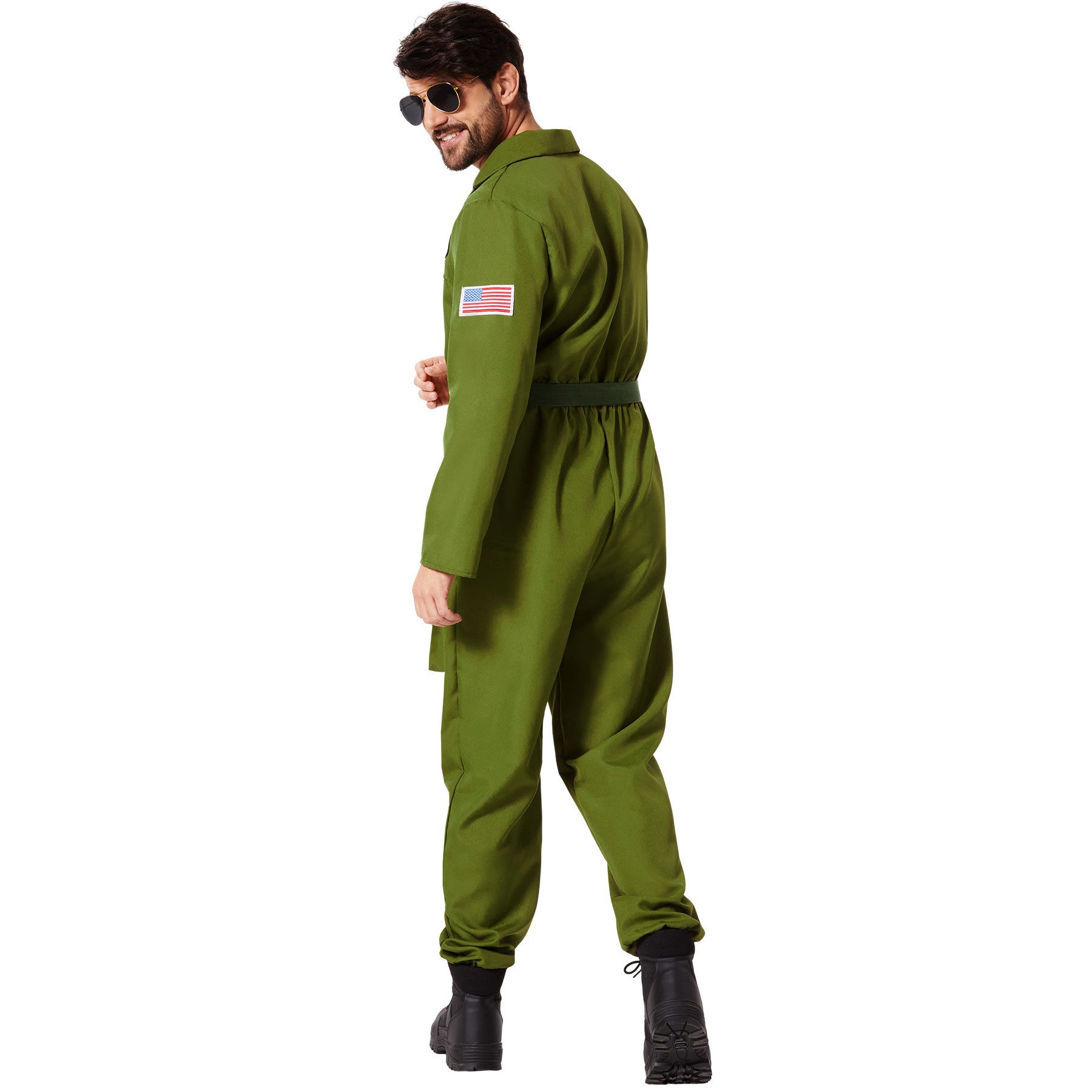 dressforfun Kostüm Pilotenanzug, auch Fliegeruniform Air Force Pilot, in grün, Gr. M, Olivgrüner Overall im typischen Air Force Stil, Aus Polyester