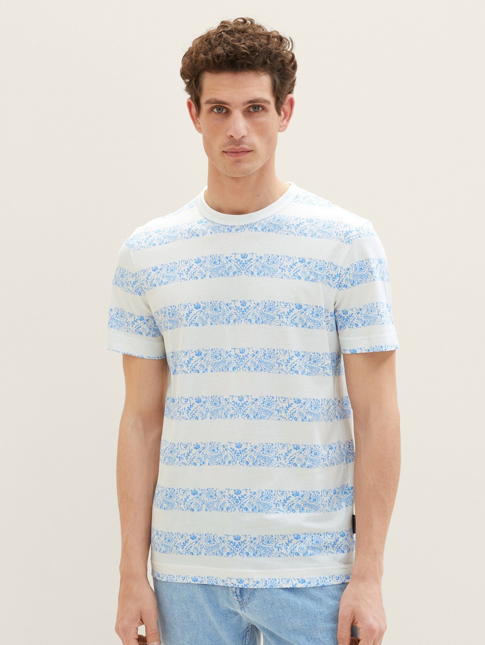 TOM TAILOR T-Shirt T-Shirt mit Allover-Print white blue big paisley stripe